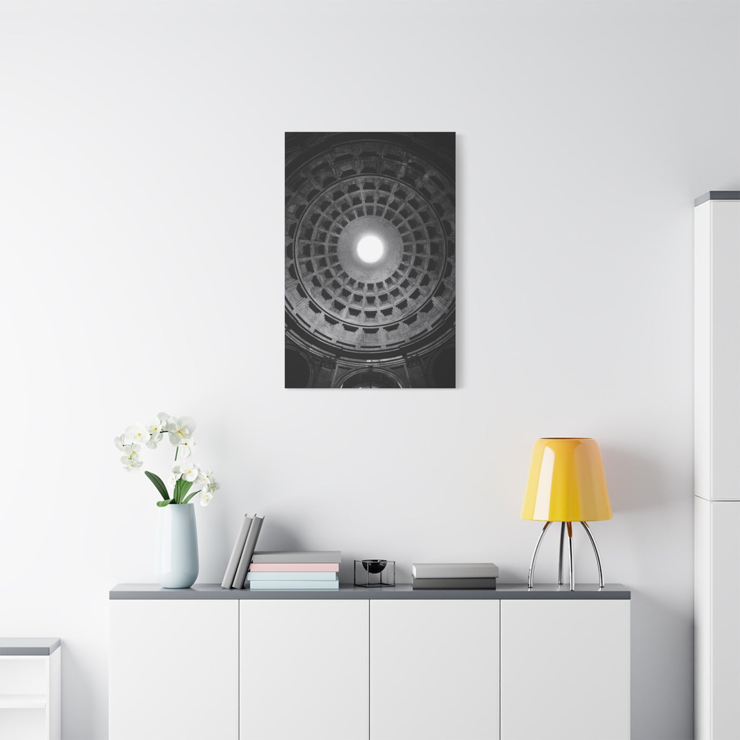 Pantheon Dome Canvas Wall Decor - Black And White Architectural Oculus Art Print - Modern Monochrome Cotton Print - Contemporary Living Room Accent, Bedroom Decoration, Office Interior