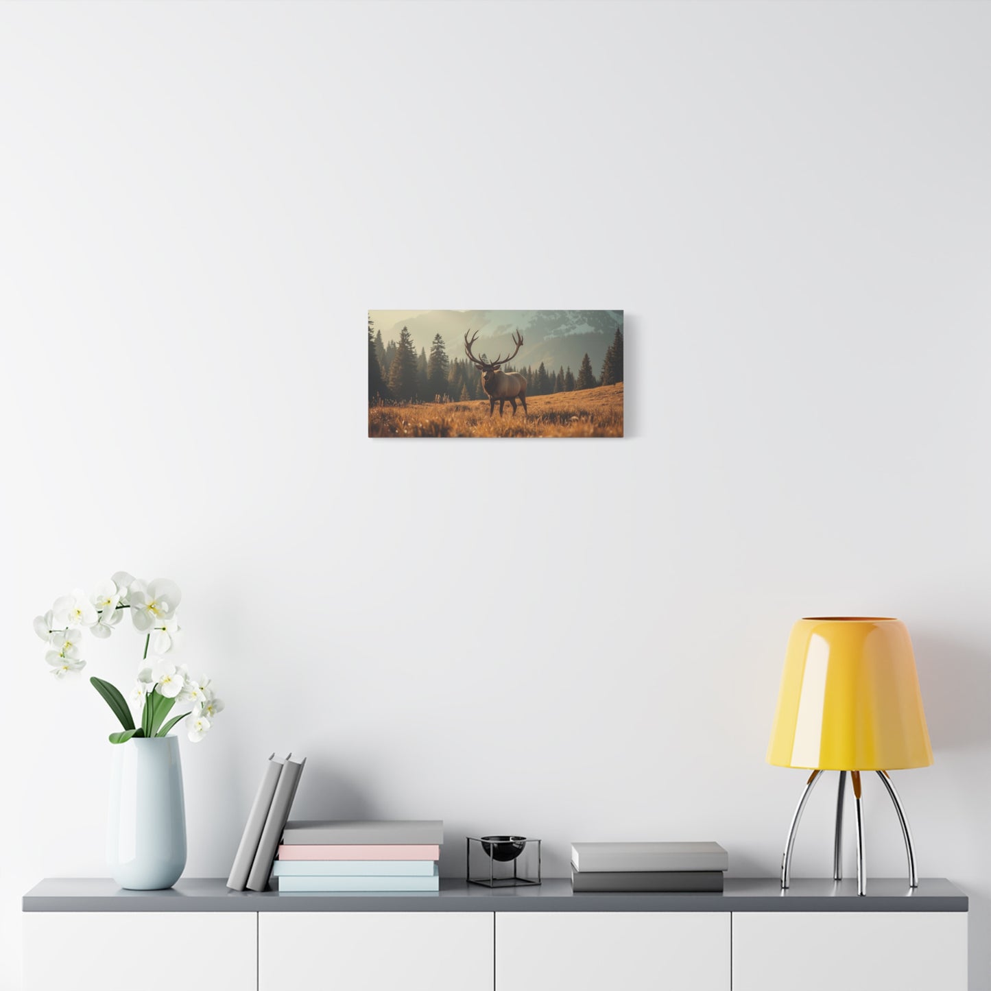Bull Elk Canvas Wall Art - Mountain Meadow Wildlife Landscape, Golden Light Cotton Print - Rustic Nature Style, Living Room Wall Decor, Lodge Bedroom Home Decoration - Bedroom Home Decoration