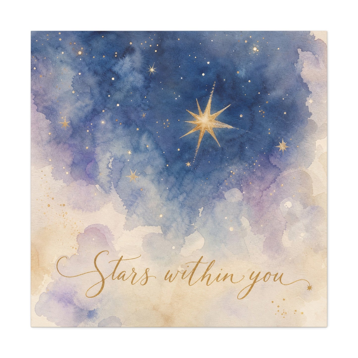 "Stars Within You" Celestial Canvas Wall Art - Watercolor Night Sky Quote Print - Gold Star Galaxy Decor - Inspirational Bedroom Wall Decor, Nursery Home Decoration, Bohemian Office Art