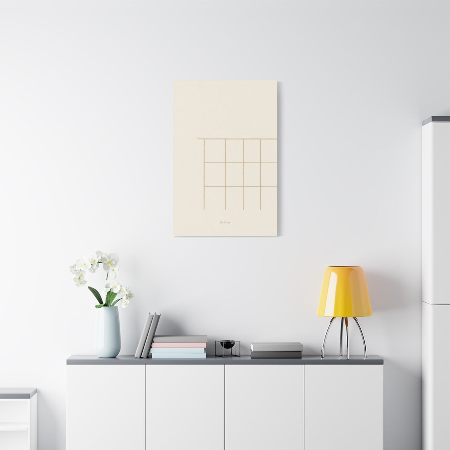 "Be Here" Minimalist Line Canvas Wall Art - Neutral Geometric Abstract Print, Japandi Modern Home Decor - Calm Bedroom Decoration, Living Room Accent, Meditation Space Artwork - Living Room Wall Decor