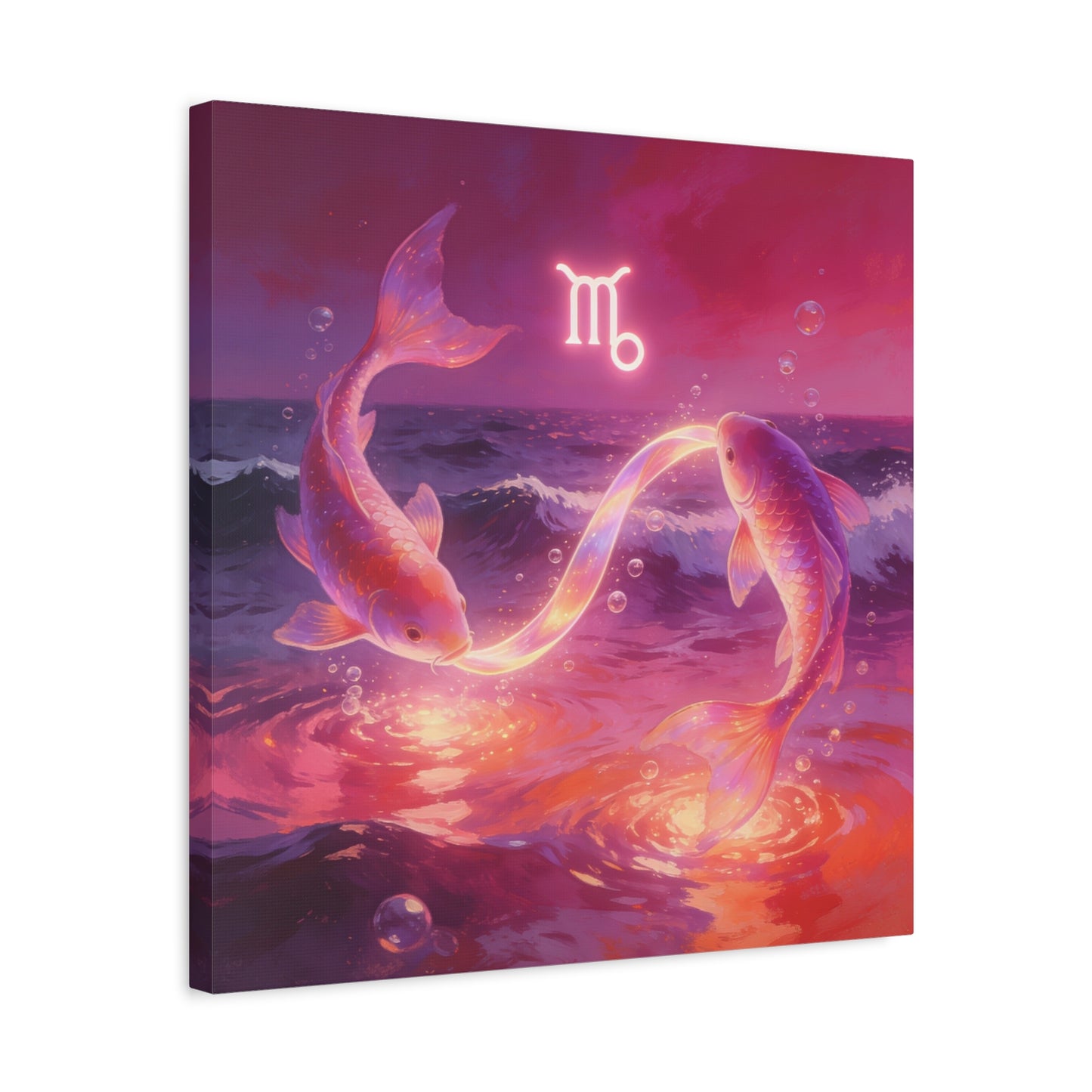 Scorpio Zodiac Canvas Wall Art - Glowing Koi Fish Ocean Illustration, Pink Purple Celestial Water Scene - Modern Fantasy Decor - Bedroom Home Decoration, Living Room Accent - Living Room Wall Decor