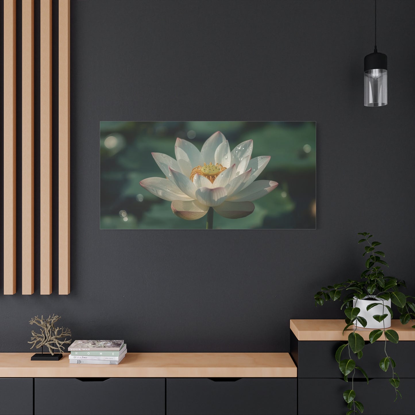 White Lotus Canvas Wall Art - Botanical Flower Art Print, Soft Pink Petals - Serene Matte Canvas Print - Bedroom Wall Decor, Bathroom Home Decoration, Spa Style Accent - Bedroom Home Decoration