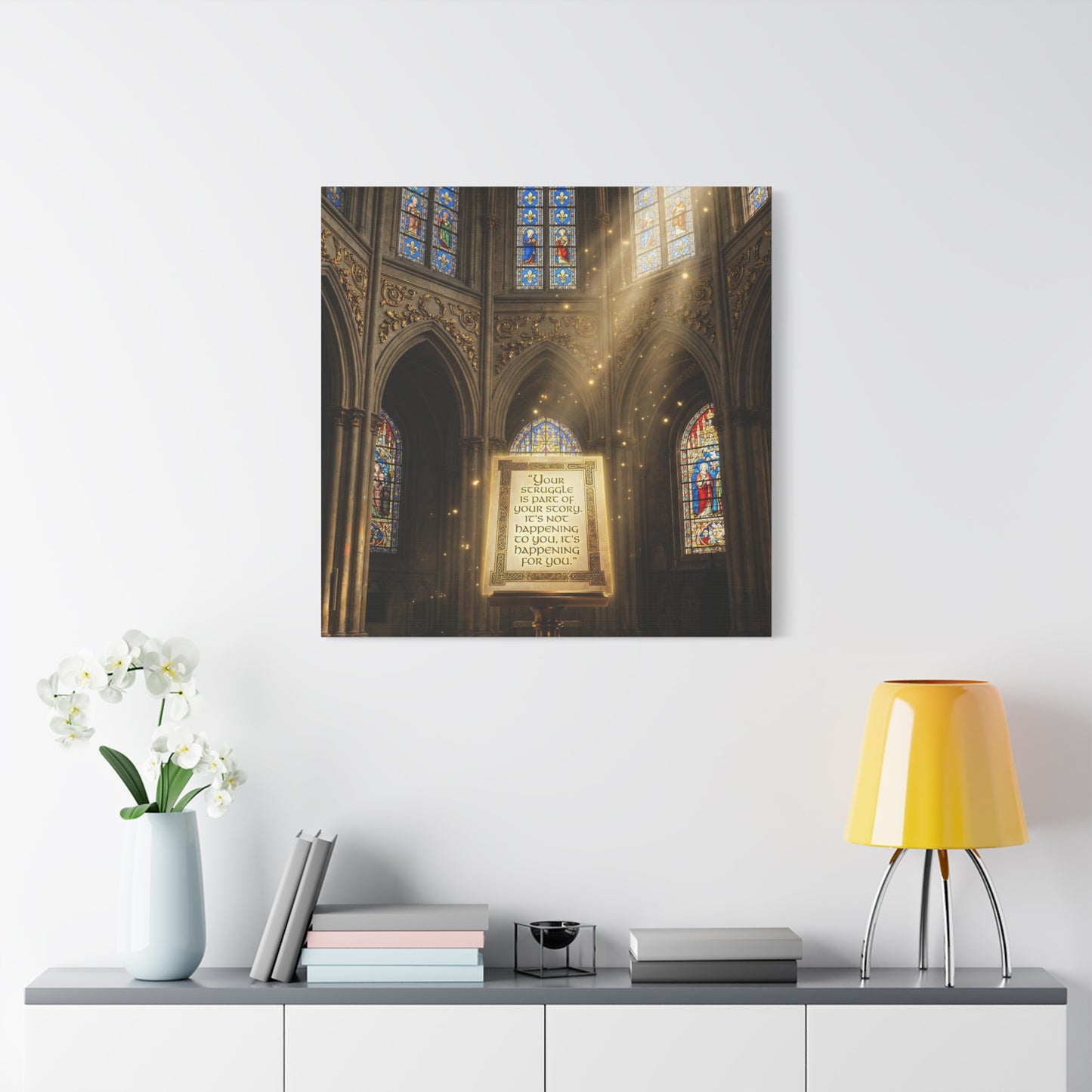 "Your Struggle Is Part Of Your Story" Canvas Wall Art - Gothic Cathedral Stained Glass Inspirational Quote Print - Matte Cotton Decor - Living Room Bedroom Office Christian Home Decoration