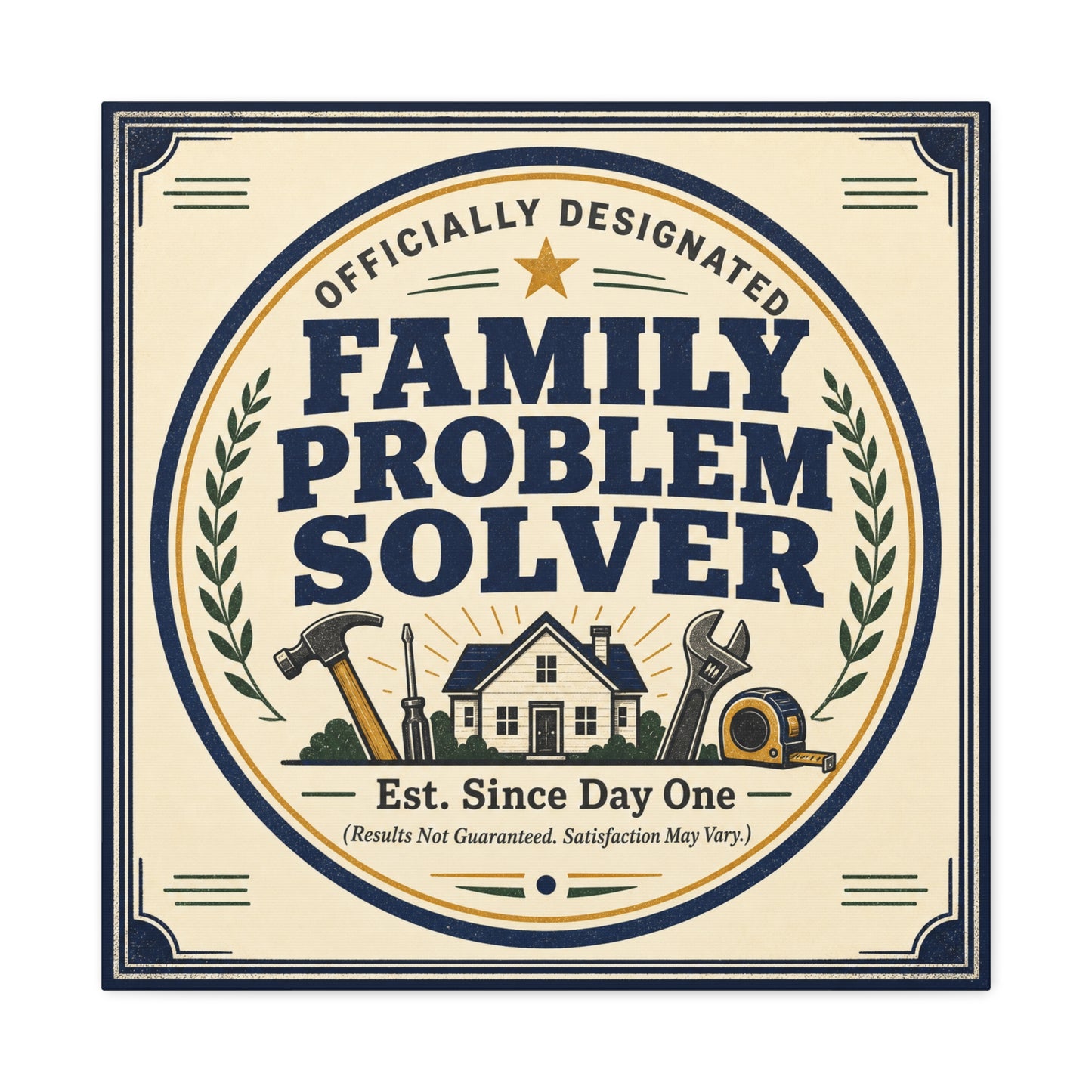 "Officially Designated Family Problem Solver" Canvas Wall Art - Vintage Typography Home Sign, Rustic Farmhouse Style, Humorous Quote Print, Living Room Wall Decor - Ready to Hang - Ready to Hang
