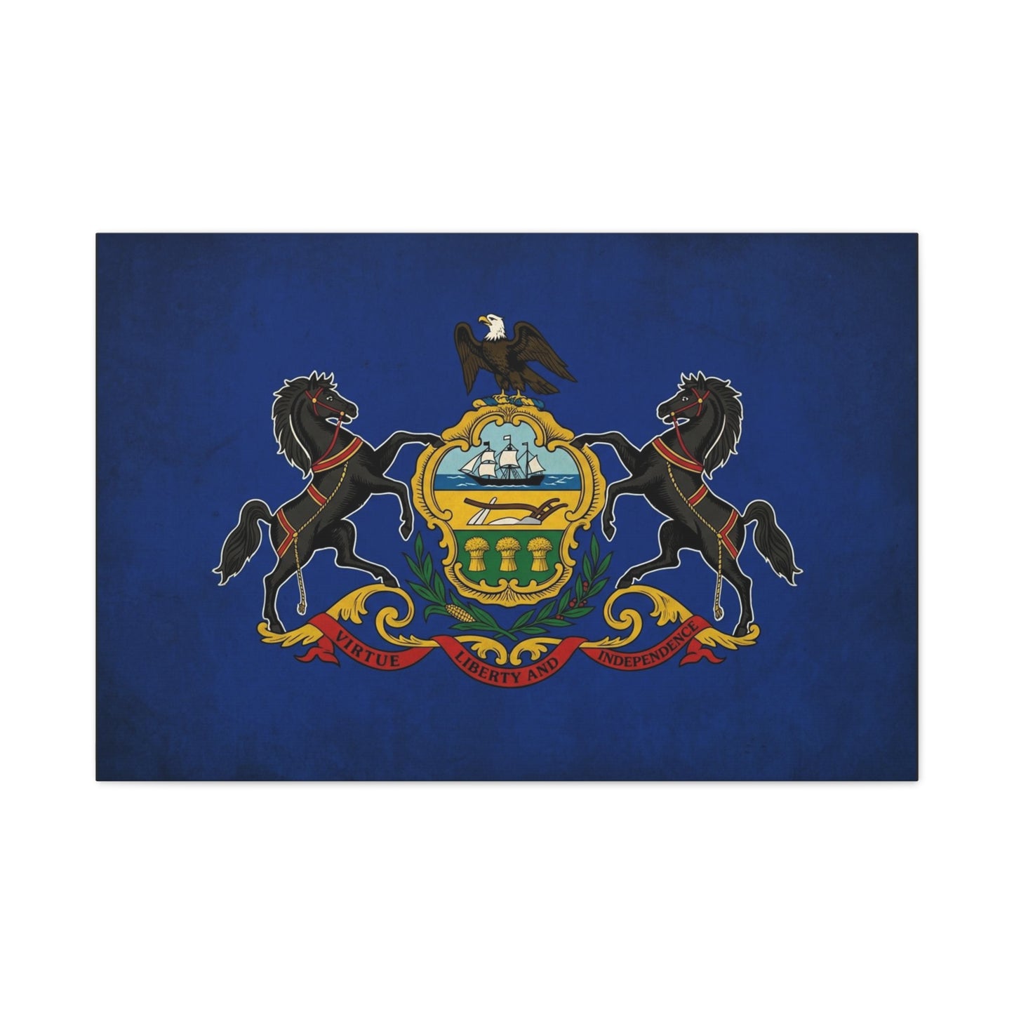 Pennsylvania State Flag Canvas Wall Art - Virtue Liberty And Independence Crest Print - Blue Keystone Commonwealth Decor - Vintage Heraldic Style - Living Room Home Decoration - Living Room Wall Decor