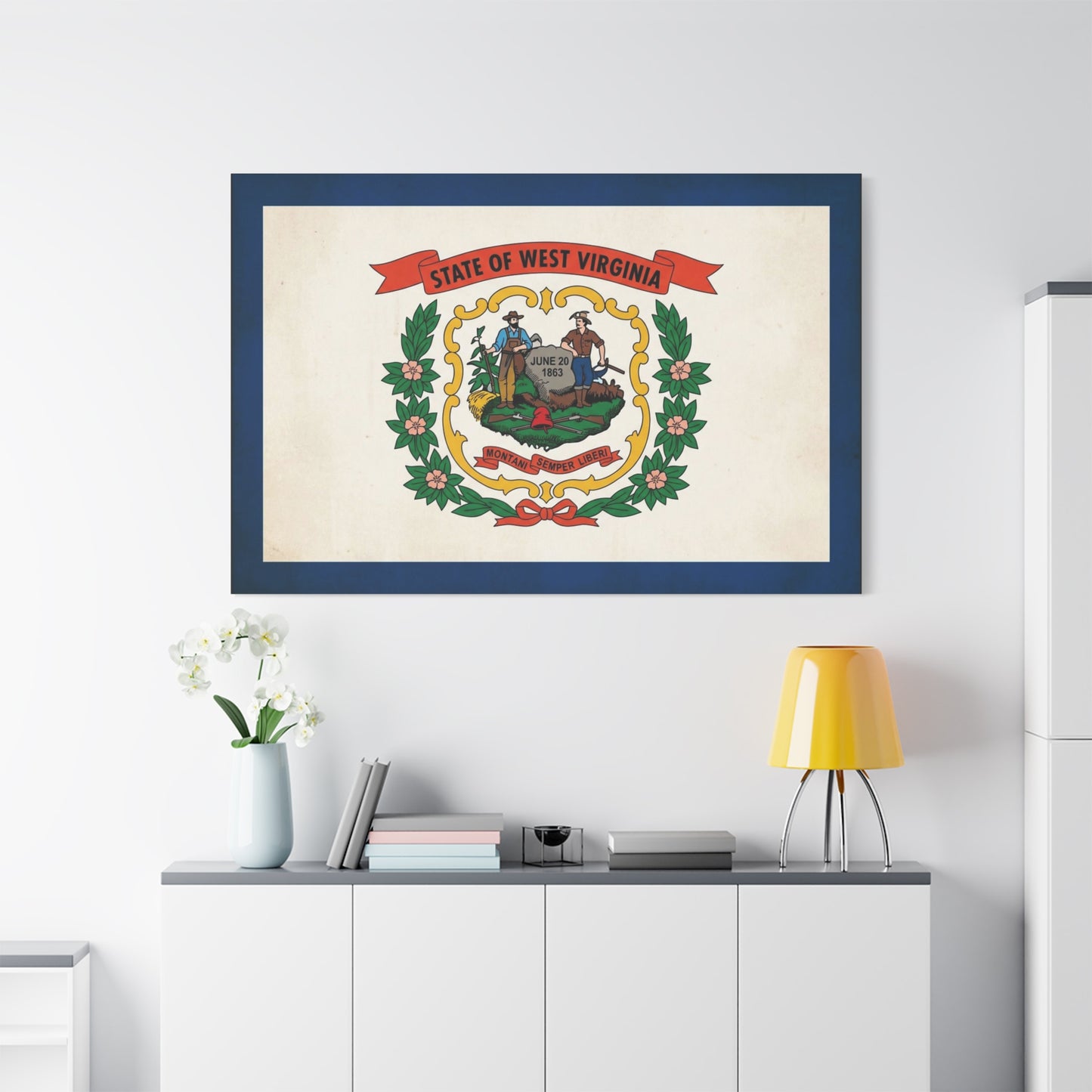 "State Of West Virginia" Flag Canvas Wall Art - Vintage State Seal Print, June 20 1863, Montani Semper Liberi - Patriotic Heritage Decor - Living Room Home Decoration - Office Wall Art - Ready to Hang