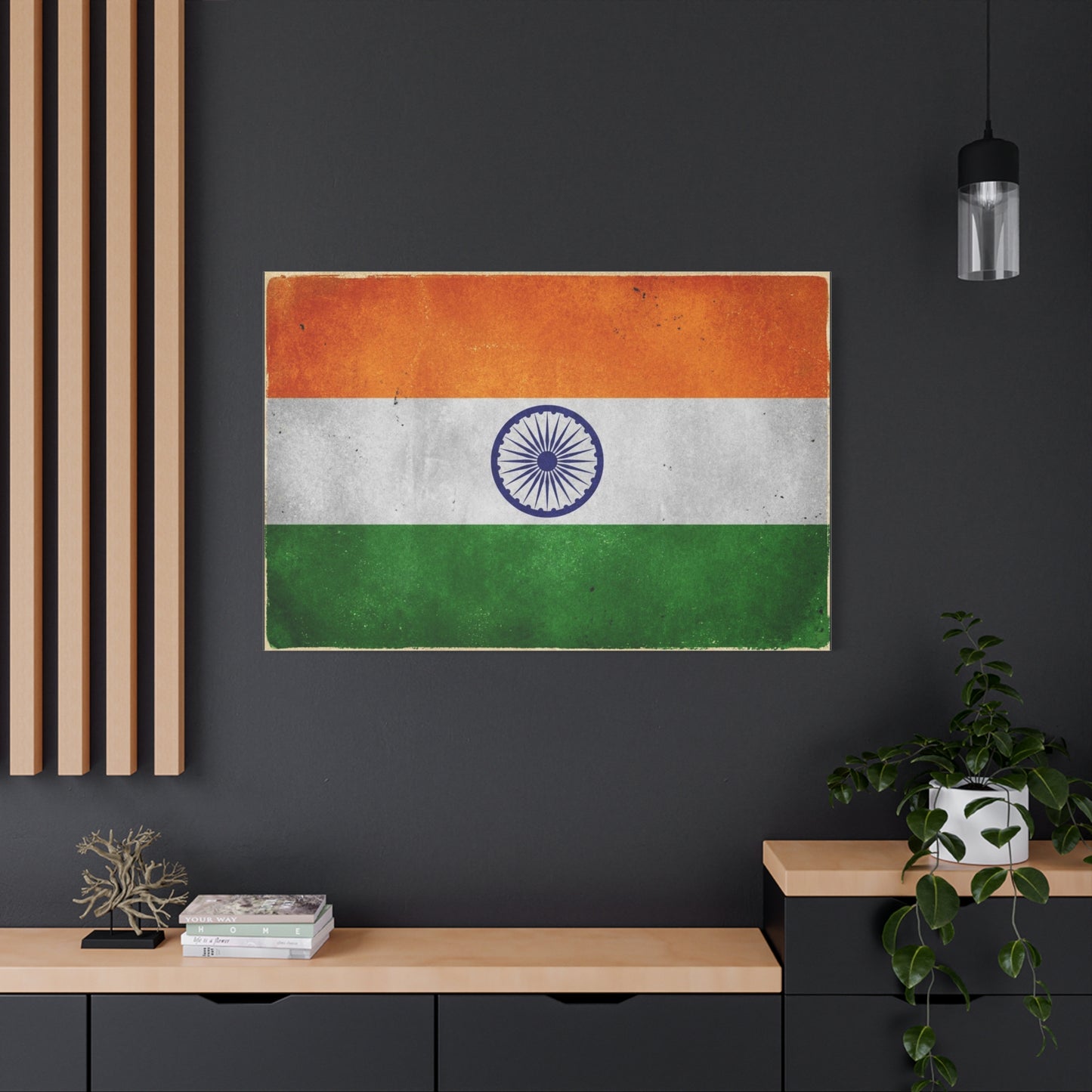 India Flag Canvas Wall Art - Vintage Tricolor Ashoka Chakra Print, Patriotic Textured Artwork - Distressed Saffron White Green Design - Living Room Decor, Office Wall Accent - Bedroom Home Decoration