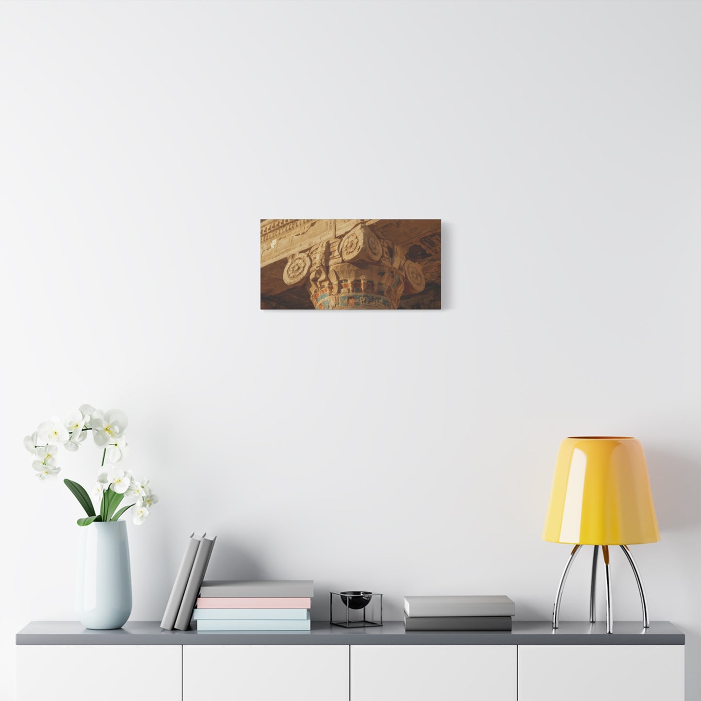 Ancient Egyptian Temple Column Canvas Wall Art - Architectural Art Print, Sandstone Carved Capital, Warm Desert Tones, Traditional Style - Living Room Wall Decor - Bedroom Home Decoration