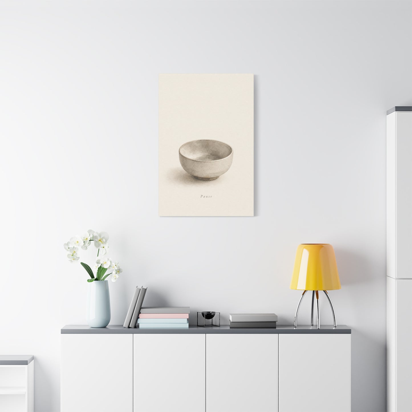 "Pause" Minimalist Bowl Canvas Wall Art - Neutral Still Life Print, Japandi Zen Style, Contemporary Home Decor For Bedroom, Living Room, Meditation Space, Calm Interior Accent - Living Room Wall Decor