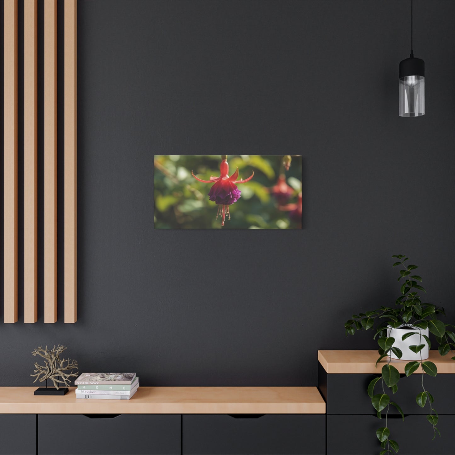 Fuchsia Flower Canvas Wall Art - Botanical Macro Art Print, Red Purple Bloom - Matte Cotton Art Print - Contemporary Nature Style - Bedroom Wall Decor, Spa Room Accent - Bedroom Home Decoration