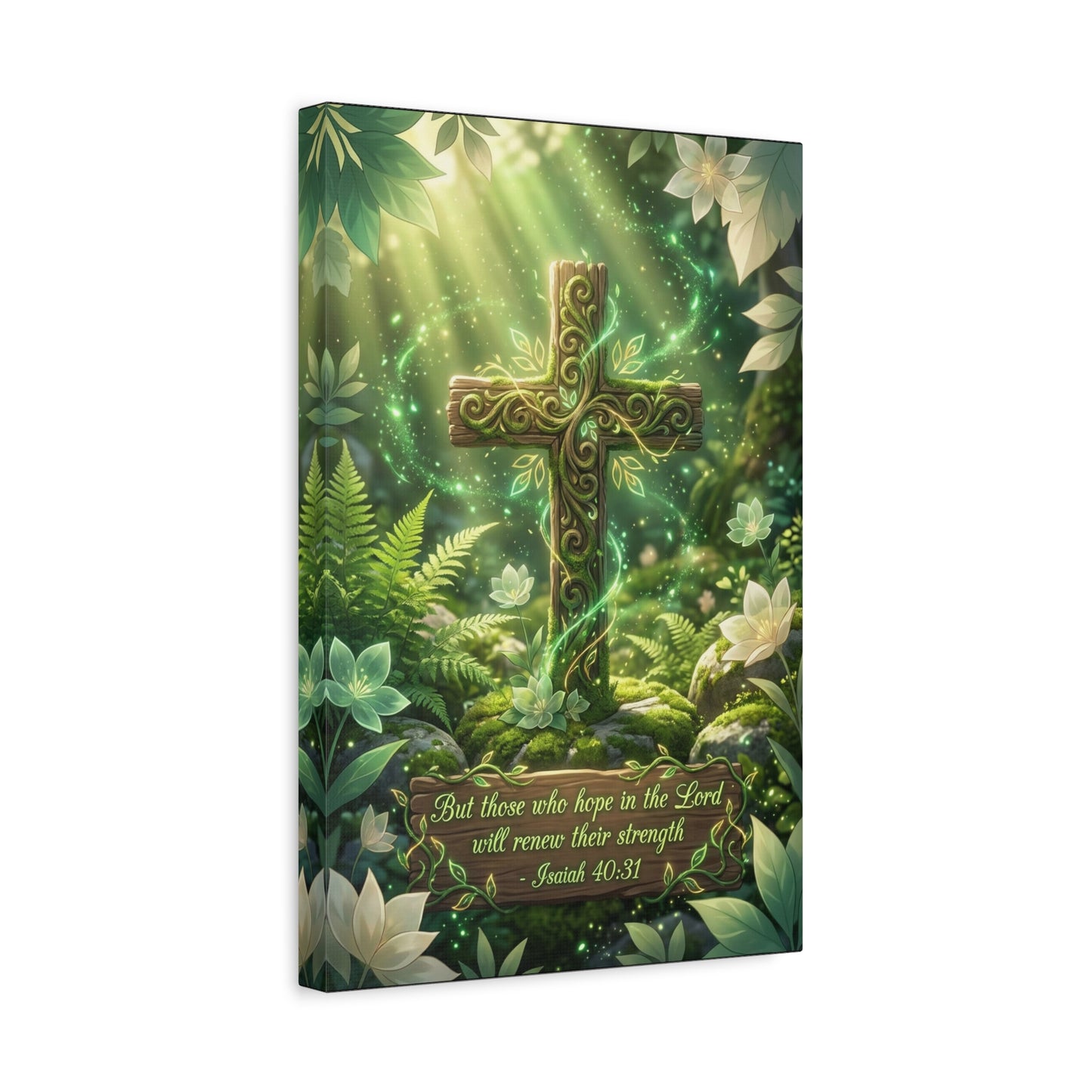 "But Those Who Hope In The Lord Will Renew Their Strength - Isaiah 40:31" Cross Canvas Wall Art - Woodland Scripture Decor, Christian Wall Hanging, Bedroom Living Room Accent - Bedroom Home Decoration