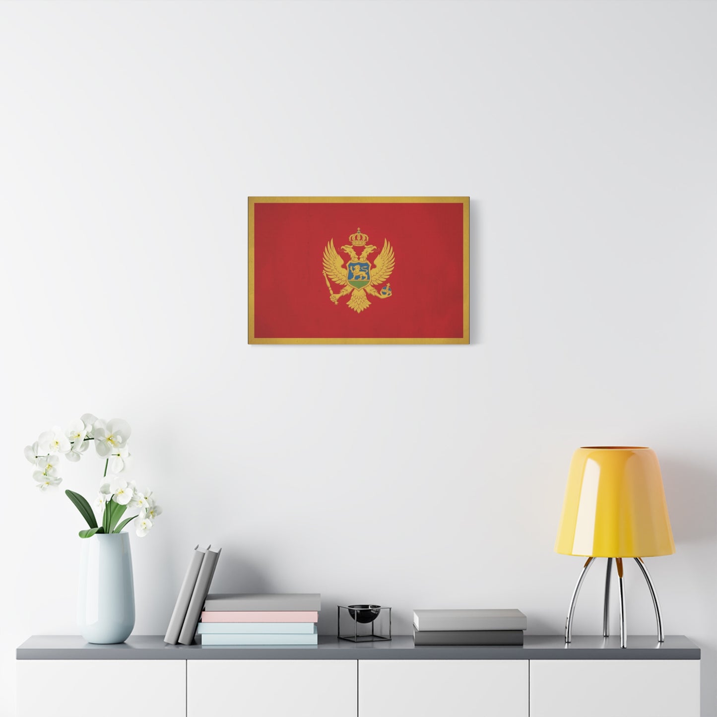 Montenegro Flag Canvas Wall Art - Red Gold Double Headed Eagle Crest Print - Vintage Heraldic Style, Living Room Wall Decor, Office Decoration - Ready to Hang - Bedroom Home Decoration - Ready to Hang
