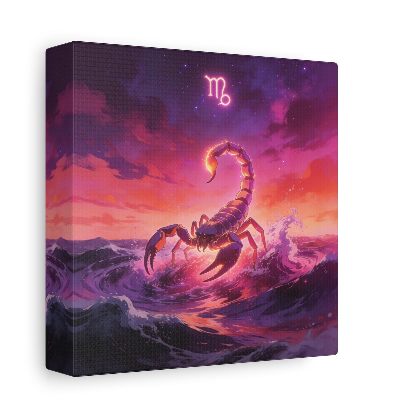 Scorpio Zodiac Canvas Wall Art - Glowing Scorpion Ocean Illustration, Celestial Astrology Print - Matte Cotton Canvas - Modern Fantasy Style - Bedroom Wall Decor, Home Office Accent - Ready to Hang