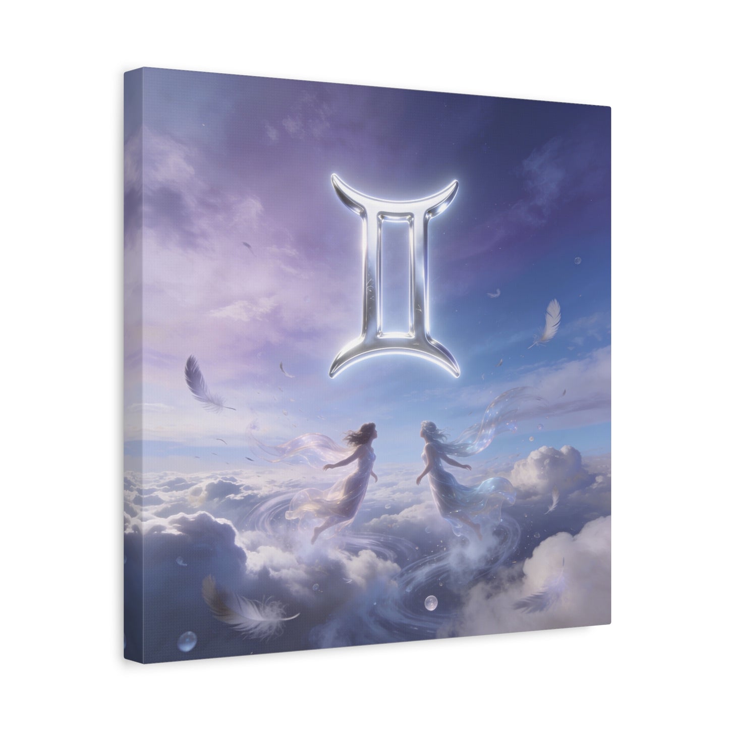 Gemini Zodiac Canvas Art Print - Glowing Twin Symbol, Ethereal Sky Illustration - Dreamy Celestial Typography Style - Cotton Canvas Decor For Bedroom, Living Space, Meditation Room - Office Wall Art