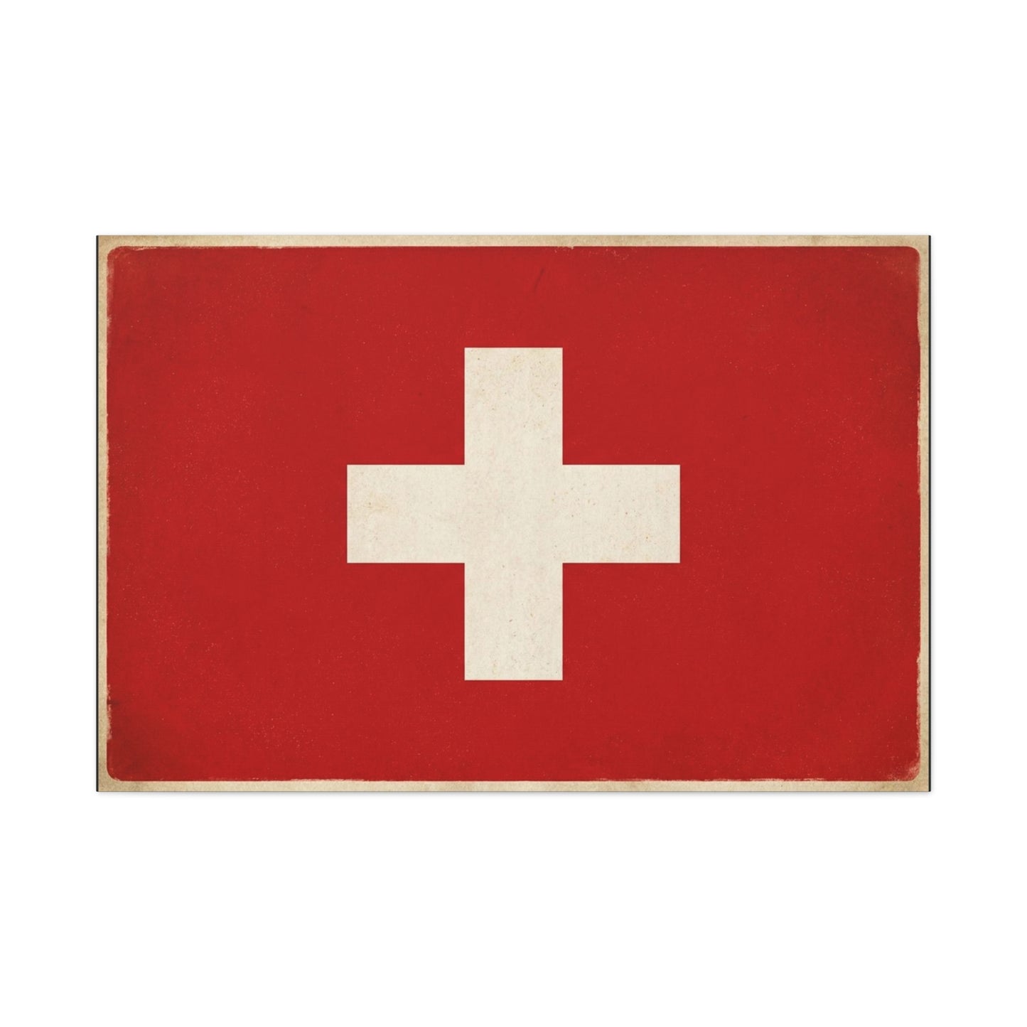 Swiss Flag Canvas Wall Art - Vintage Red White Cross Print, Patriotic Minimalist Decor - Rustic Travel Style - Living Room Wall Decor, Office Art - Bedroom Home Decoration - Bedroom Home Decoration