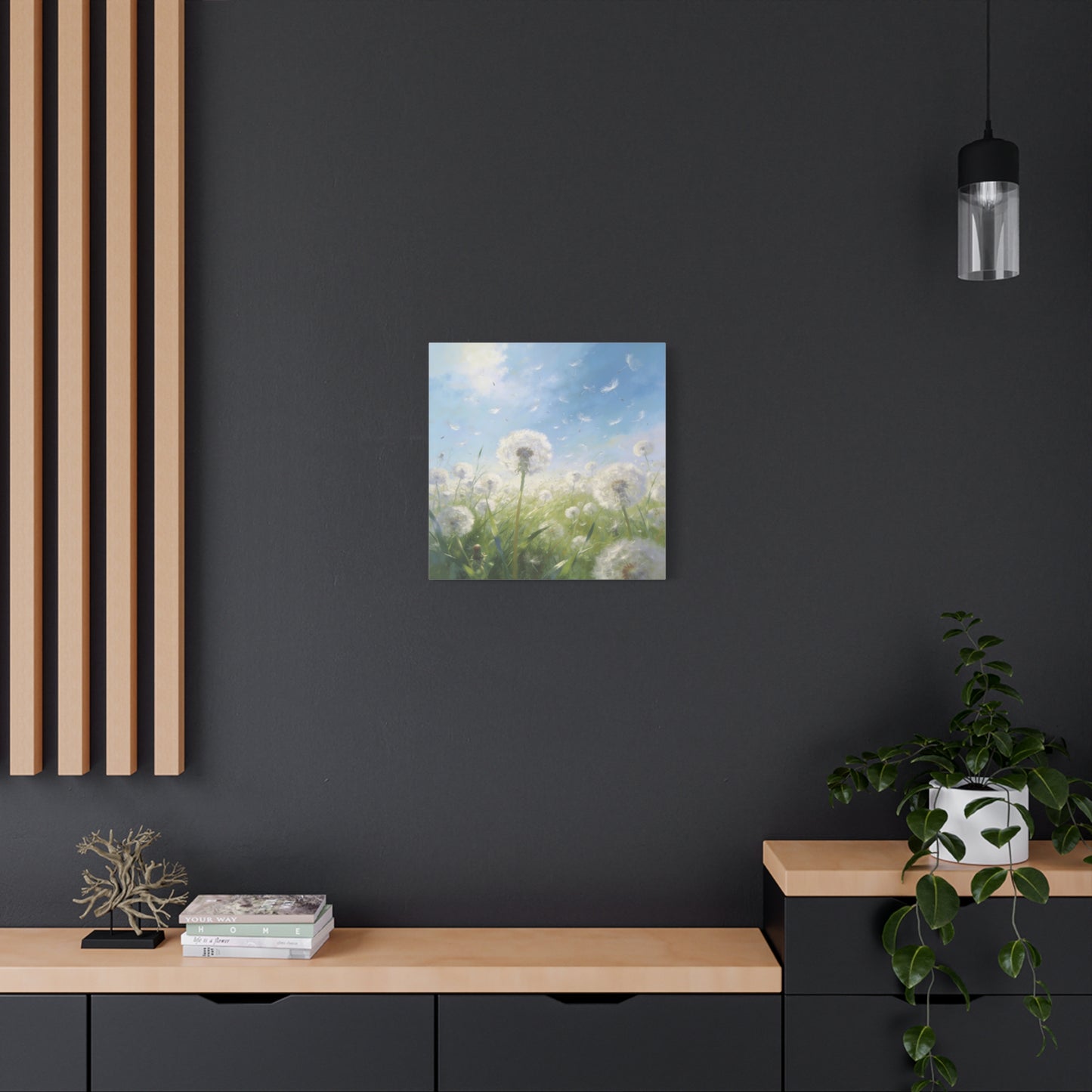 Dandelion Meadow Canvas Wall Art - Blue Sky Botanical Canvas Print, Soft Pastel Nature Wall Decor - Matte Cotton Artwork - Bedroom Home Decoration, Living Room Accent - Bedroom Home Decoration