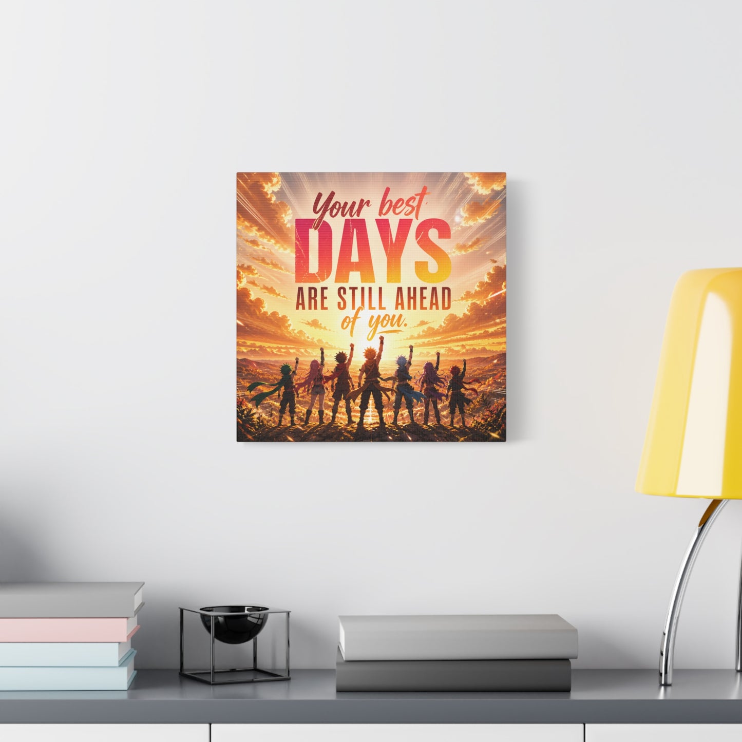 "Your DAYS Are Still Ahead Of You." Anime Quote Canvas Wall Art - Sunset Sky Motivational Poster Print - Contemporary Typography Decor - Bedroom Wall Accent - Ready to Hang - Bedroom Home Decoration