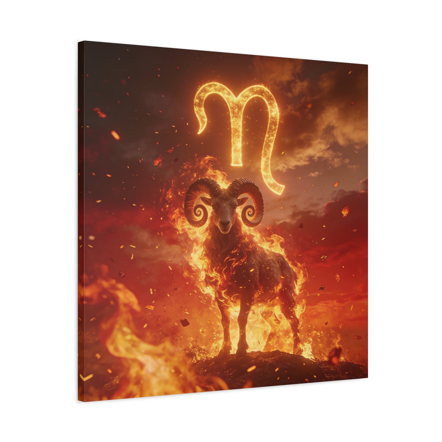 Aries Ram Canvas Wall Art - Fiery Zodiac Symbol Astrology Print, Glowing Horned Sheep Illustration - Matte Canvas Decor - Bedroom Home Decoration, Office Wall Art - Bedroom Home Decoration
