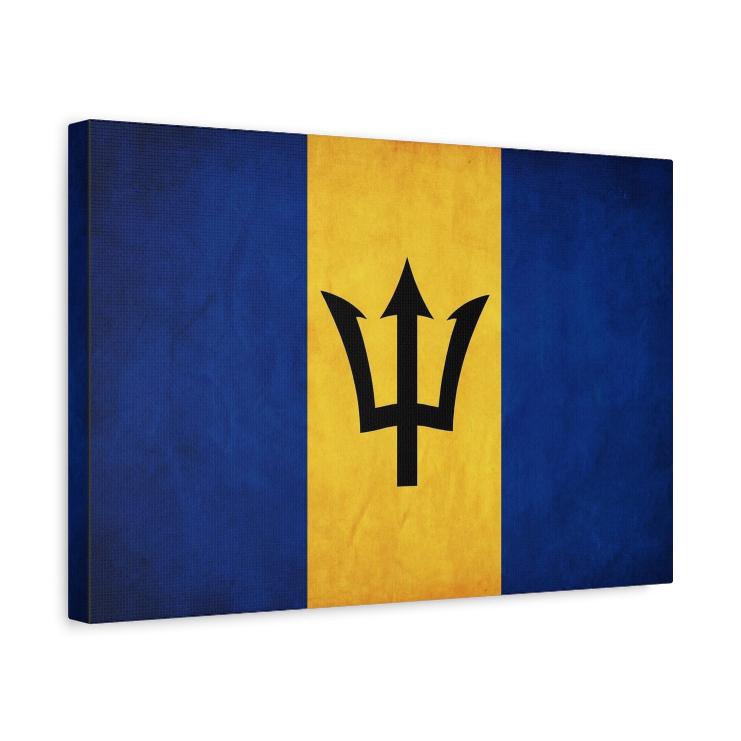 Barbados Flag Canvas Wall Art - Blue Gold Trident National Print, Caribbean Island Decor - Matte Cotton Artwork - Living Room Wall Decor, Office Accent - Bedroom Home Decoration - Ready to Hang