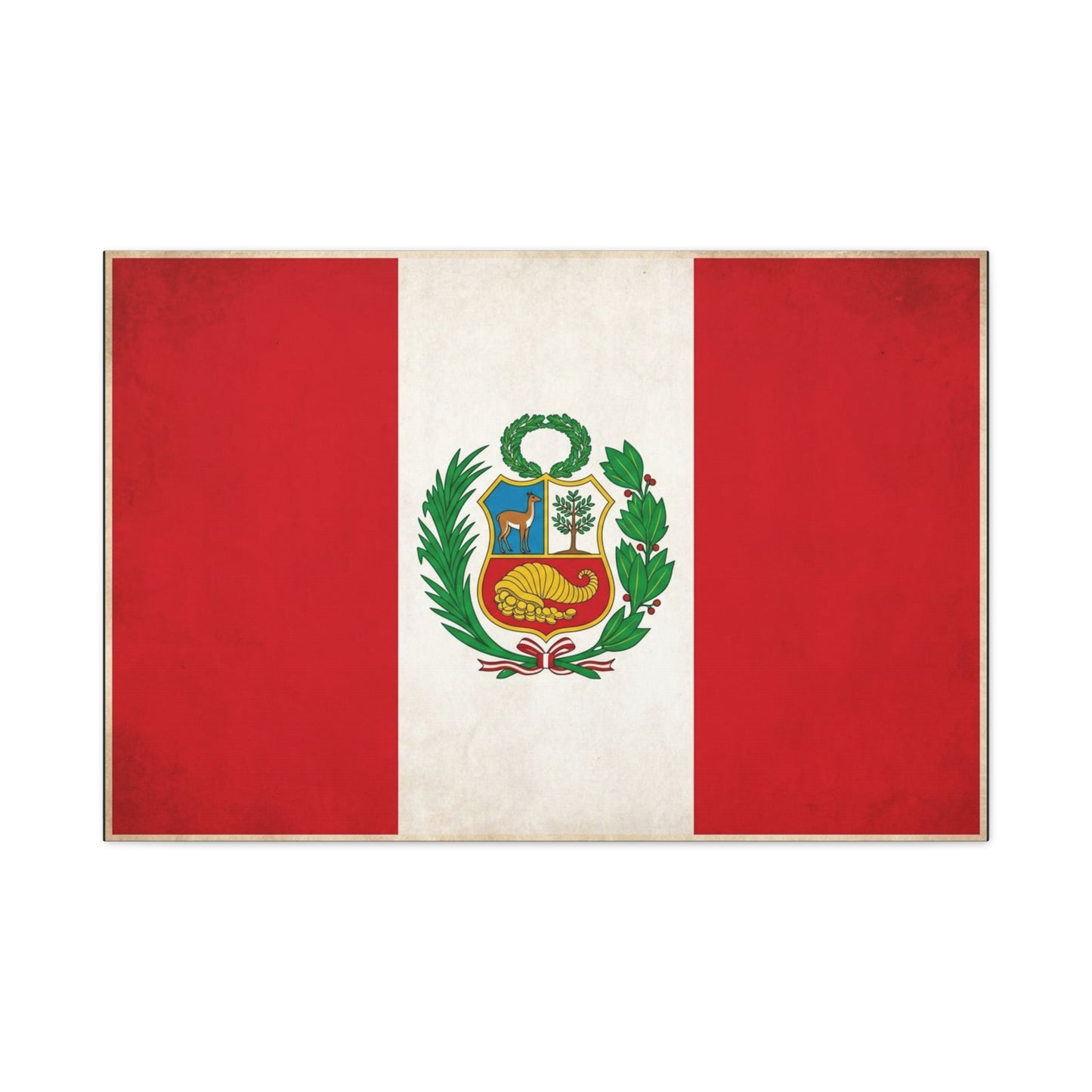 Peru Flag Canvas Wall Art - Vintage Peruvian Coat Of Arms Print, Red White Banner Decor - Traditional Patriotic Style - Living Room Home Decoration - Living Room Wall Decor - Bedroom Home Decoration