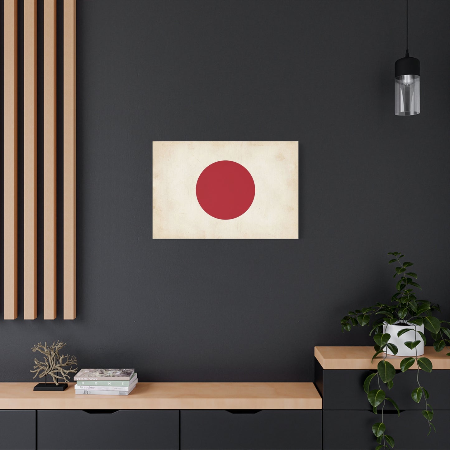 Japan Flag Canvas Wall Art - Minimalist Red Sun Graphic Print, Vintage Neutral Background - Matte Cotton Artwork - Modern Living Room Wall Decor, Office Art, Dorm Accent - Bedroom Home Decoration