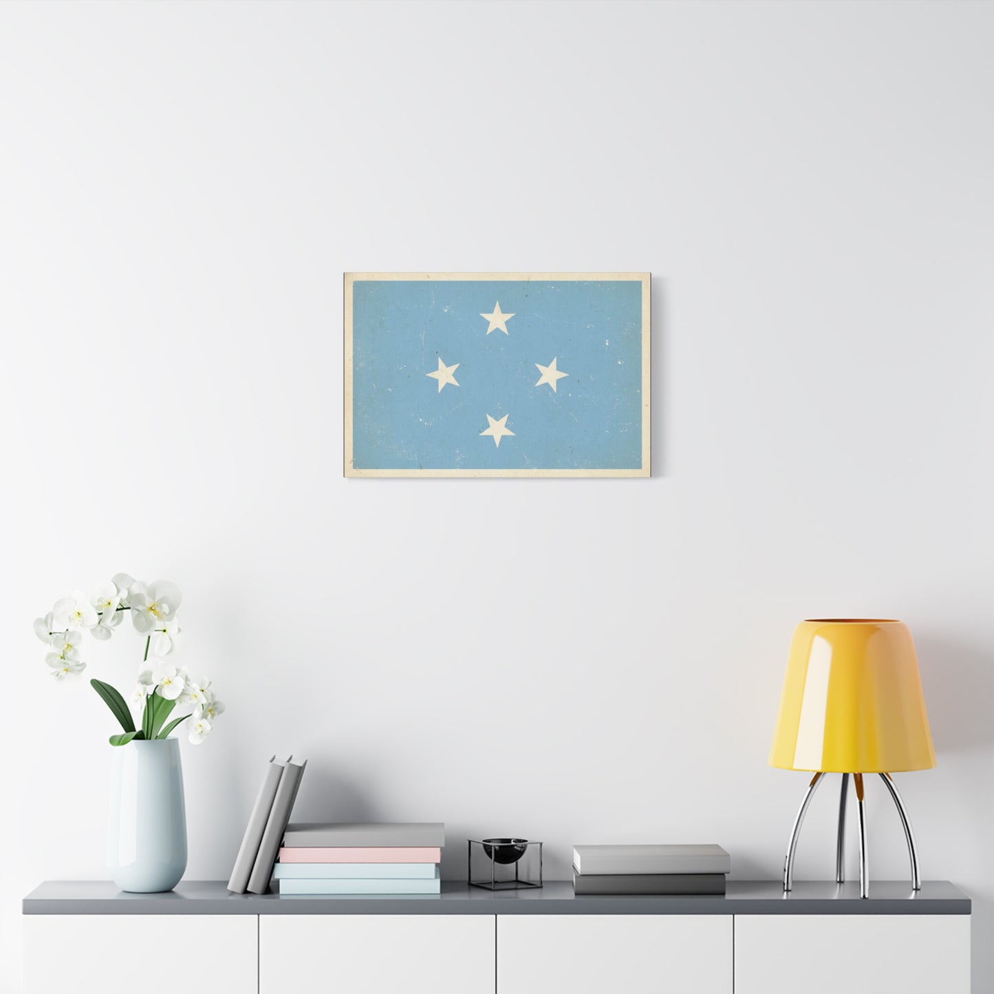 Micronesia Flag Canvas Wall Art - Vintage Blue Four White Stars Print - Distressed Patriotic Island Decor - Coastal Style Living Room Wall Decor, Bedroom Home Decoration - Bedroom Home Decoration