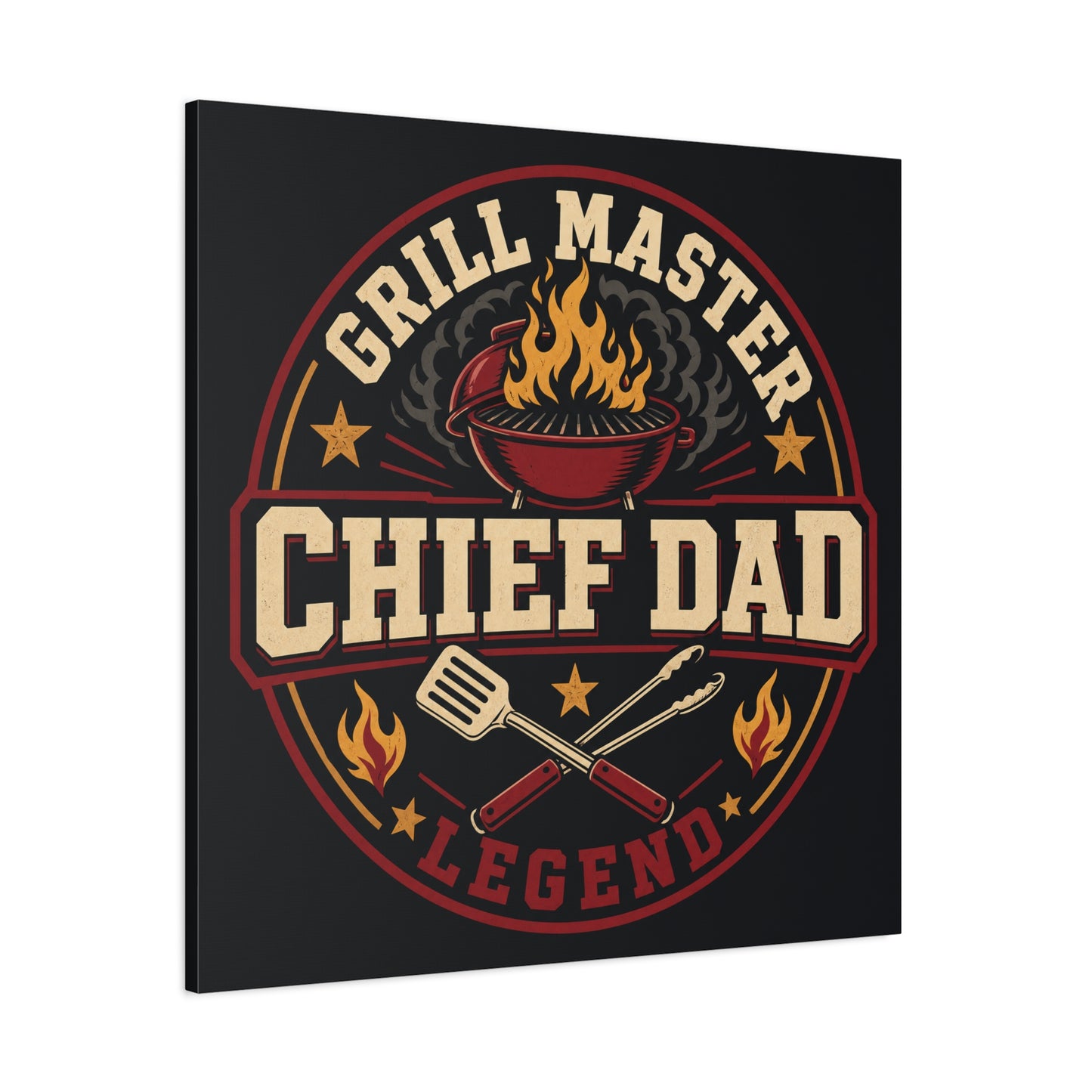 "Grill Master Chef Dad Legend" Canvas Wall Art - Vintage BBQ Typography Print, Rustic Kitchen Decor, Man Cave Wall Hanging, Retro Barbecue Poster Style Home Accent - Ready to Hang - Ready to Hang