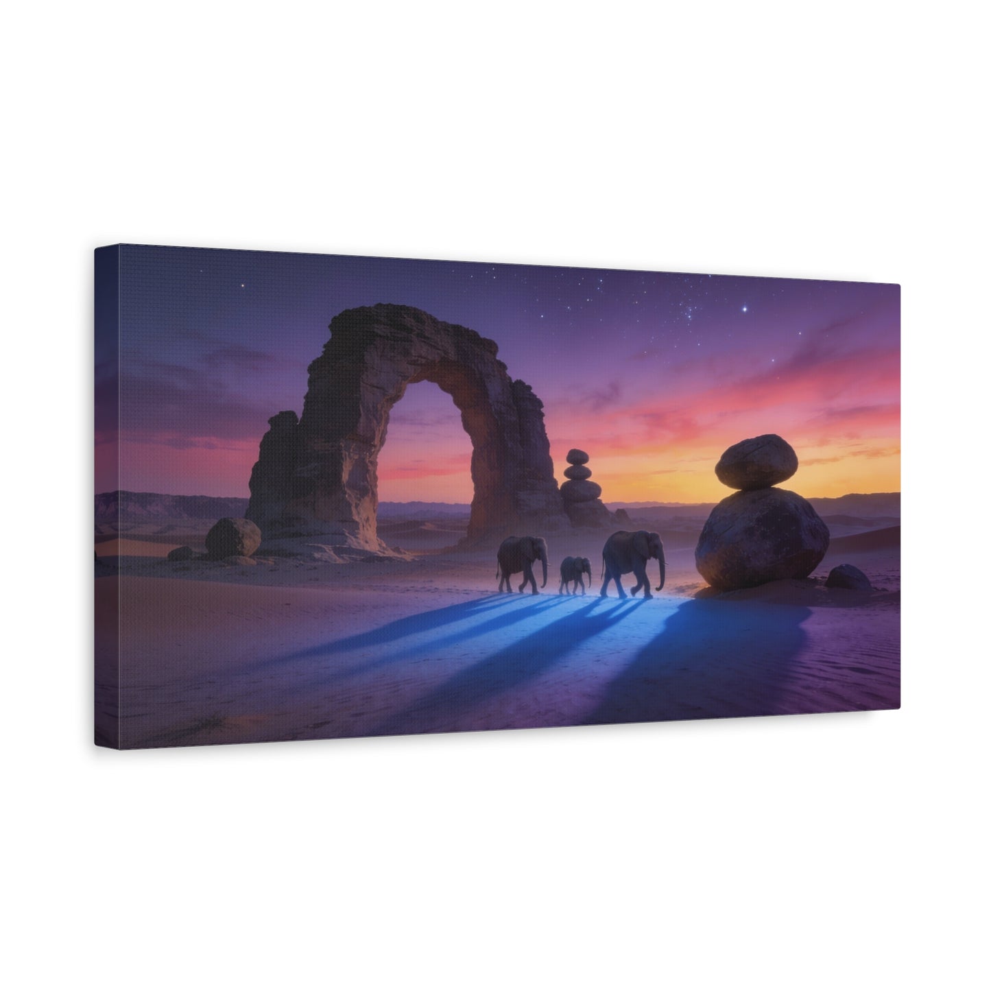 Desert Elephant Canvas Wall Art - Rock Arch Sunset Landscape, Surreal Starry Sky - Matte Cotton Art Print - Contemporary Style, Living Room Wall Decor, Bedroom Home Decoration - Modern Farmhouse Style