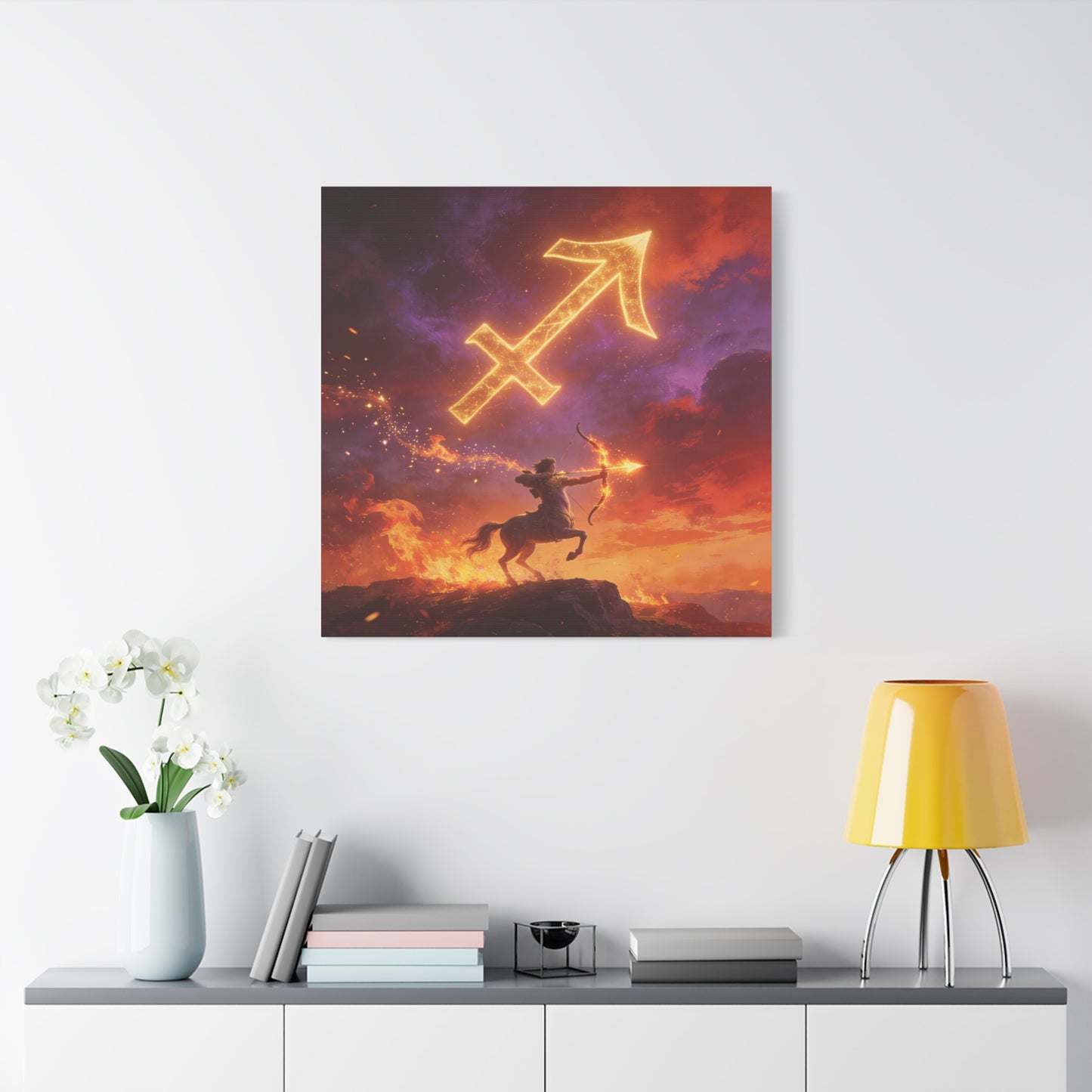 Sagittarius Zodiac Canvas Wall Art - Fiery Centaur Archer Astrology Print, Glowing Constellation Symbol - Matte Canvas Decor - Fantasy Style For Bedroom, Office Wall Art - Bedroom Home Decoration