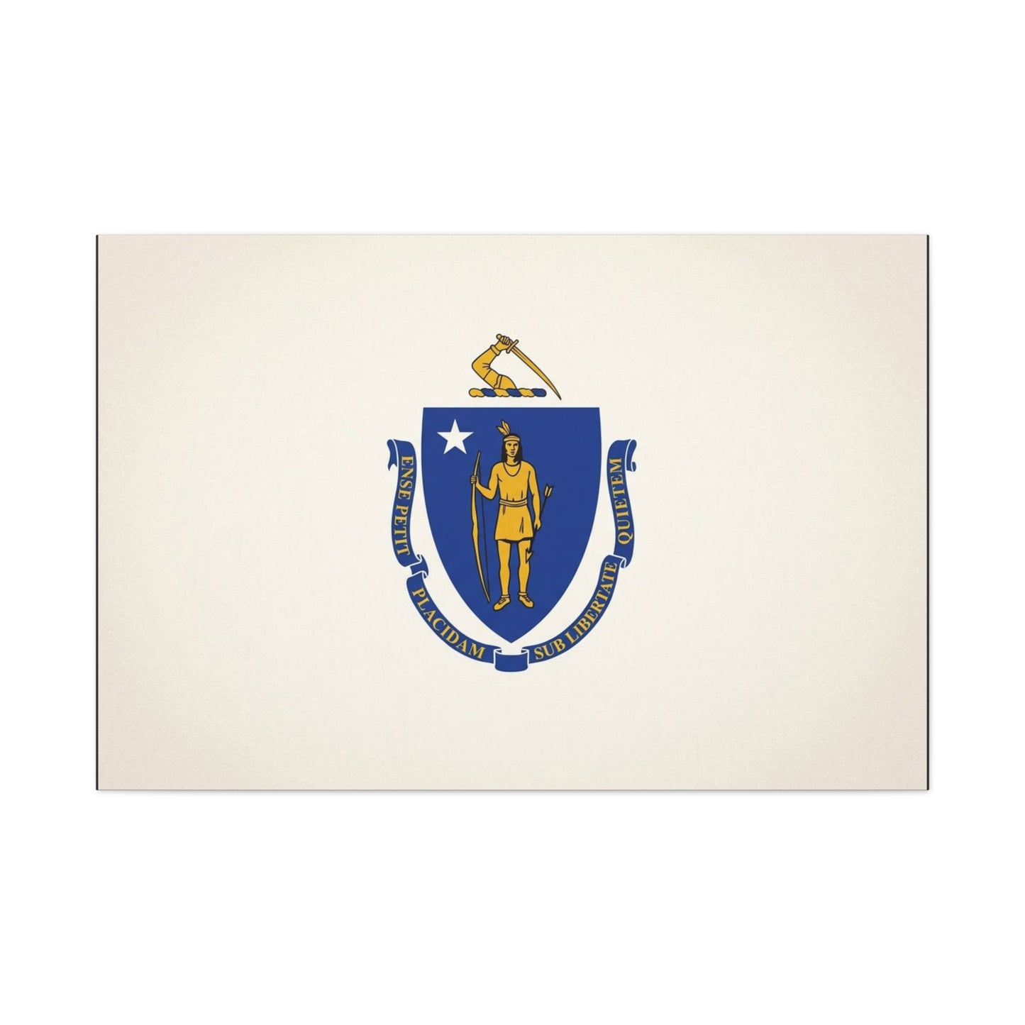Massachusetts State Flag Canvas Wall Art - Ense Petit Placidam Sub Libertate Quietem - Blue Shield Native American Crest - Minimalist Patriotic Decor - Living Room Wall Decor - Bedroom Home Decoration
