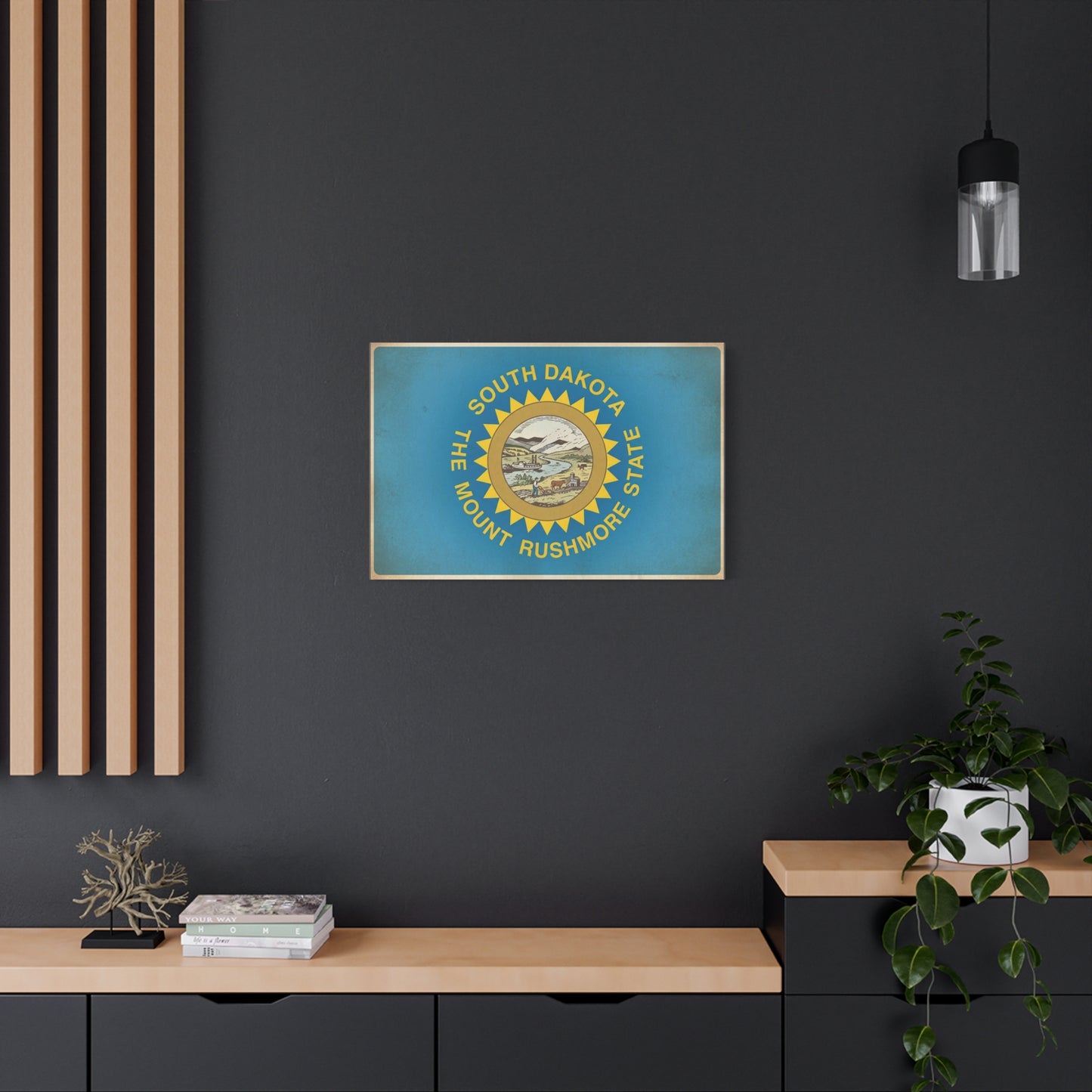 "South Dakota The Mount Rushmore State" Flag Canvas Wall Art - Vintage State Pride Decor, Blue Banner Print, Rustic Americana Style, Living Room Wall Decor, Office Art - Bedroom Home Decoration