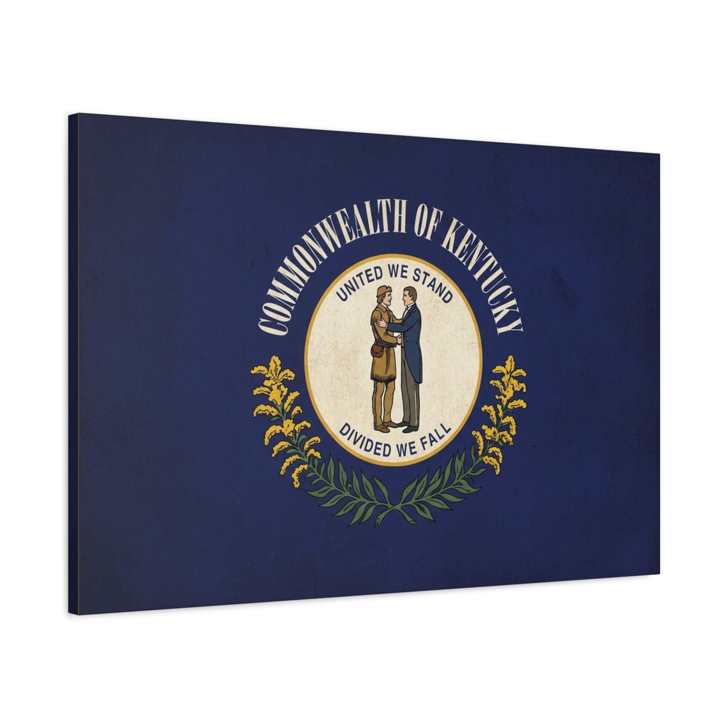 "Commonwealth Of Kentucky, United We Stand Divided We Fall" Canvas Wall Art - Kentucky State Flag Print, Blue Heraldic Seal Design - Vintage Style - Living Room Wall Decor, Office Art - Ready to Hang