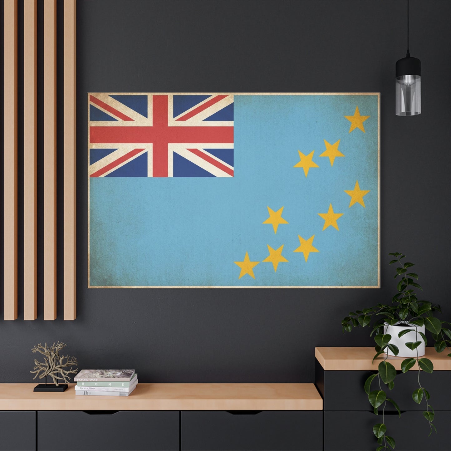 Tuvalu Flag Canvas Wall Art - Vintage National Flag Print, Blue Red Gold Patriotic Decor - Distressed Country Pride Style - Living Room Home Decoration - Living Room Wall Decor - Cozy Reading Nook Art