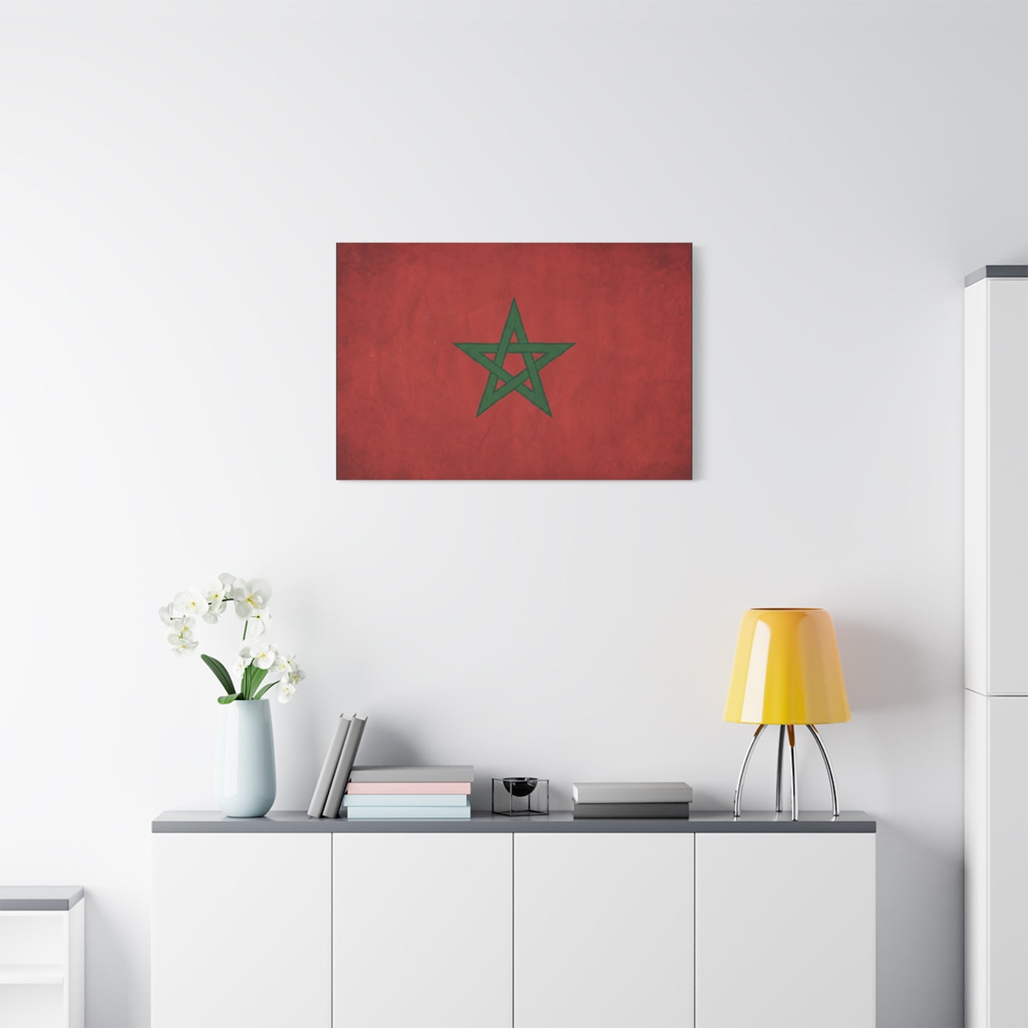 Morocco Flag Canvas Wall Art - Moroccan Red Green Pentagram Print, Vintage Textured National Decor - Modern Cultural Style - Living Room Wall Decor, Bedroom Home Decoration - Bedroom Home Decoration