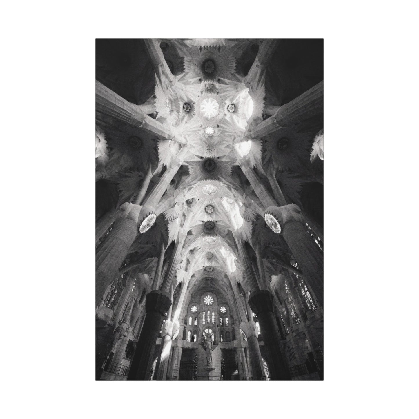 Sagrada Familia Cathedral Interior Canvas Wall Art - Black And White Architectural Art Print, Gothic Ceiling Columns, Contemporary Wall Decor For Living Room Office - Bedroom Home Decoration