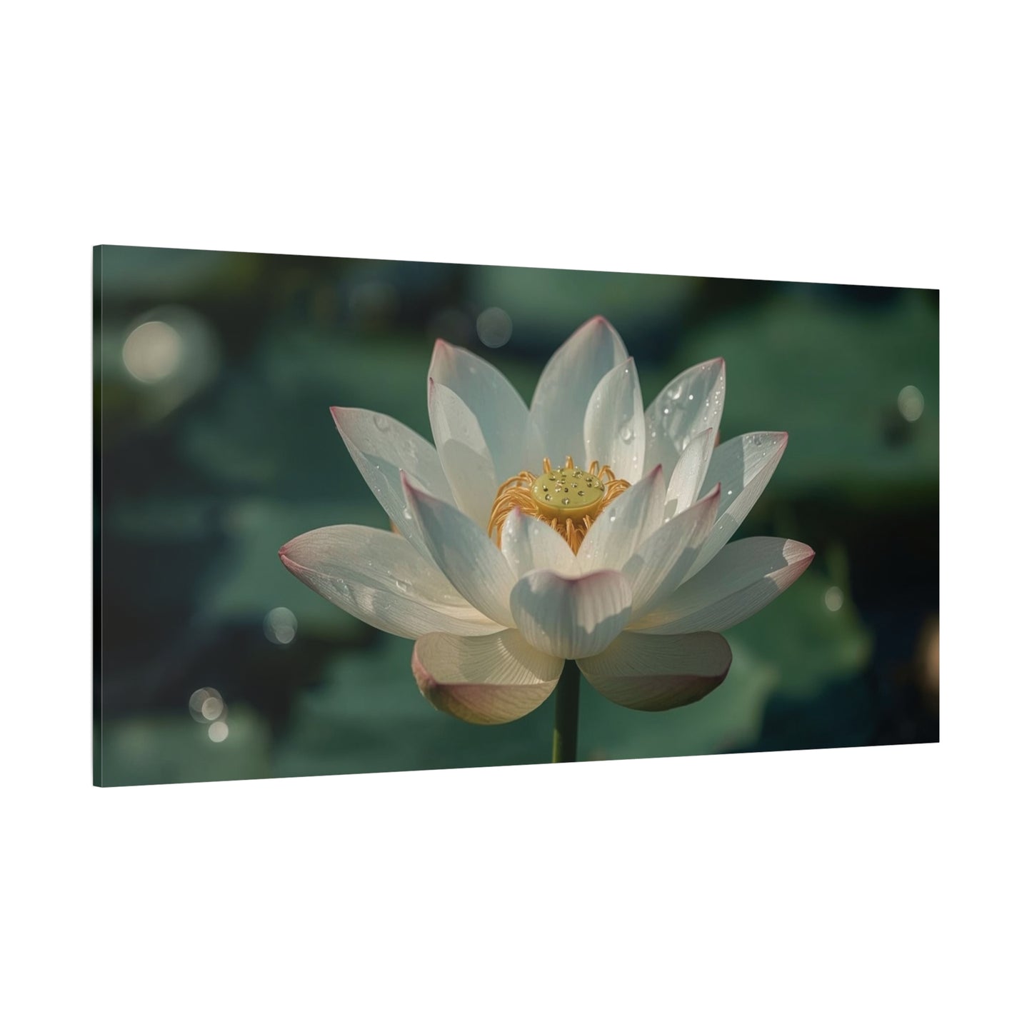 White Lotus Canvas Wall Art - Botanical Flower Art Print, Soft Pink Petals - Serene Matte Canvas Print - Bedroom Wall Decor, Bathroom Home Decoration, Spa Style Accent - Bedroom Home Decoration
