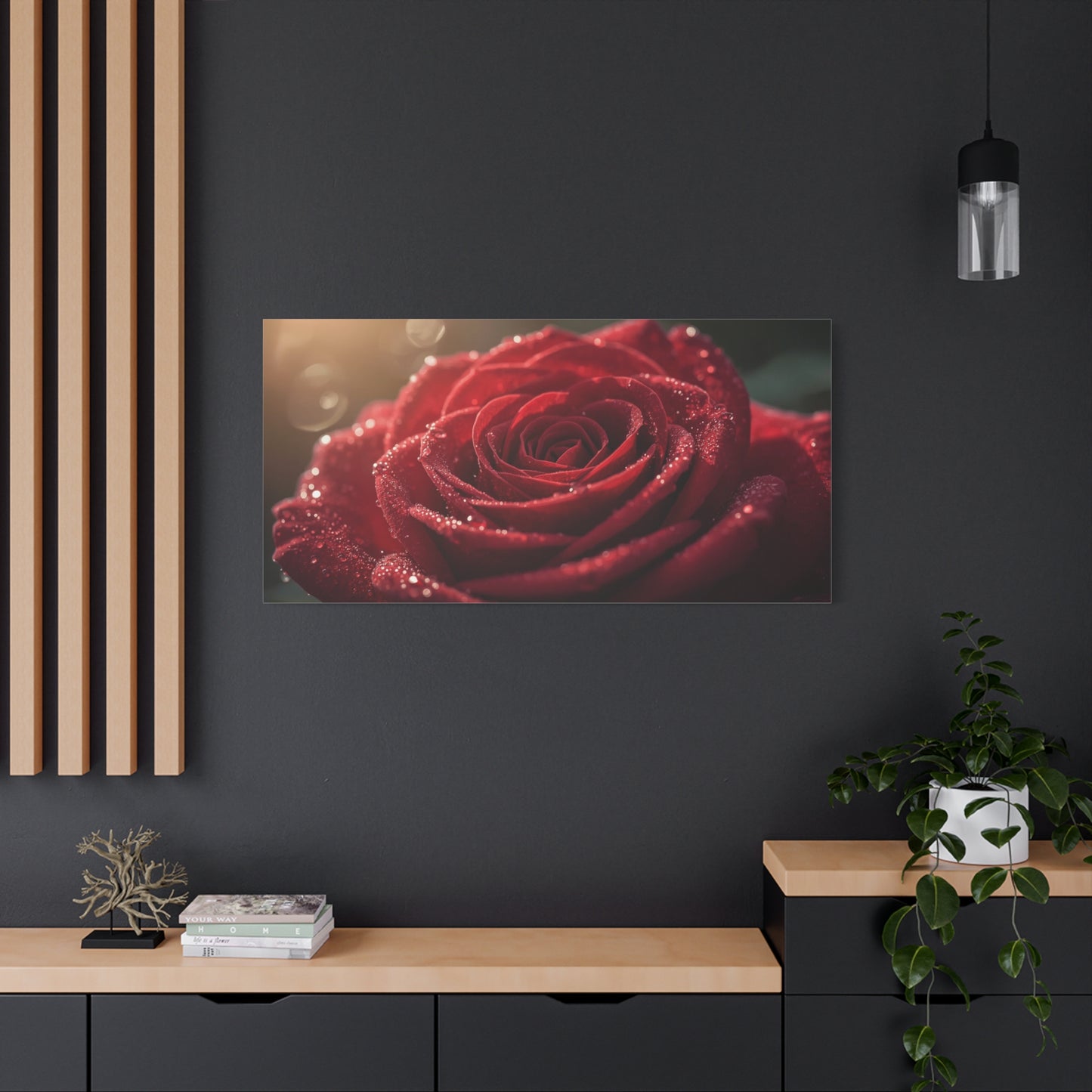 Red Rose Canvas Wall Art - Dew Kissed Floral Macro Art Print, Romantic Botanical Home Decor, Matte Finish Canvas, Bedroom Wall Accent, Living Room Decoration - Bedroom Home Decoration