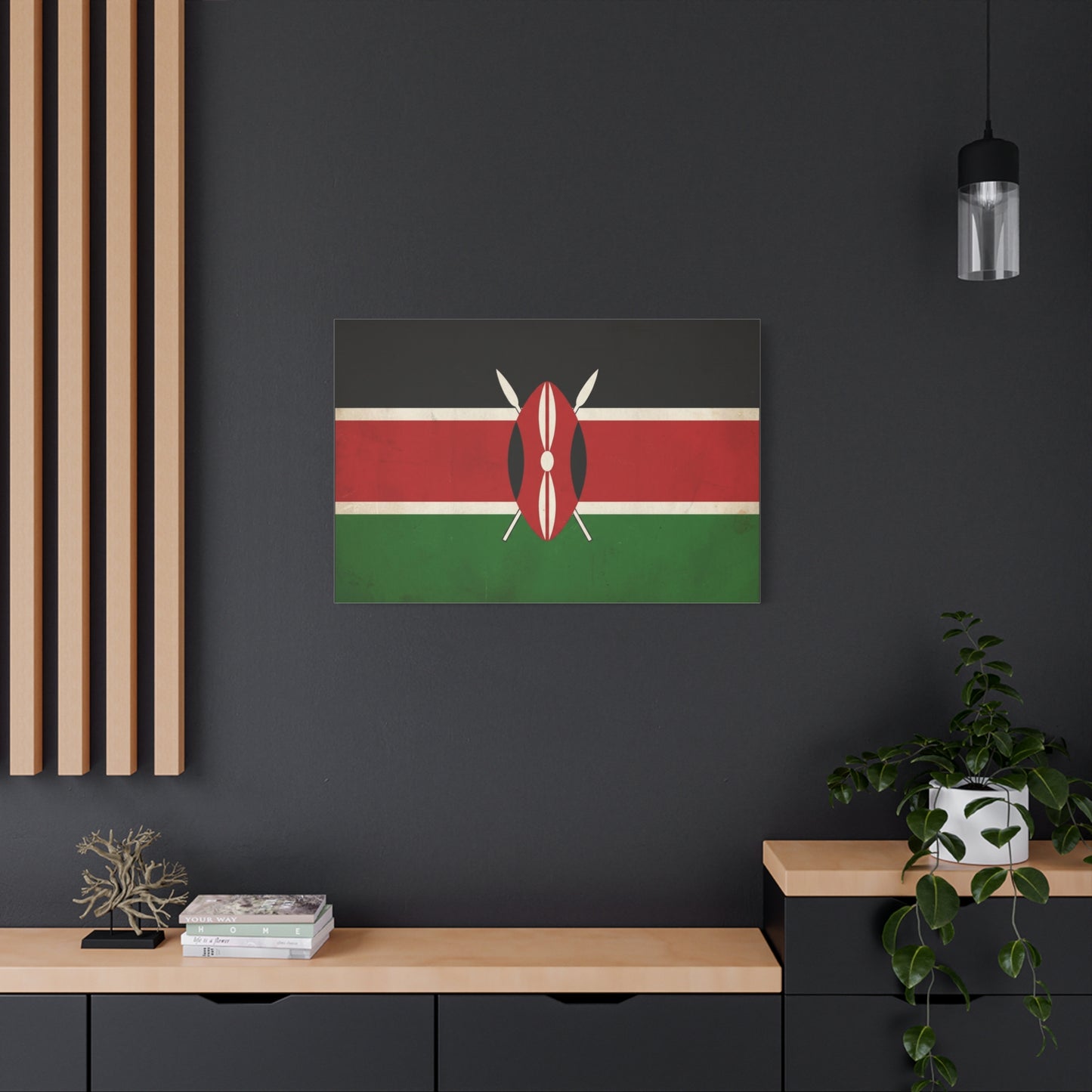 Kenya Flag Canvas Wall Art - Vintage Kenyan Flag Print, Patriotic Red Black Green Decor - Matte Cotton Artwork - Living Room Wall Decor, Office Art, Dorm Home Accent - Bedroom Home Decoration