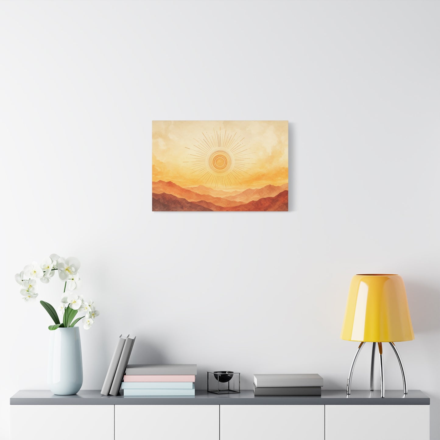 Sunburst Desert Mountain Canvas Wall Art - Golden Watercolor Landscape Print, Contemporary Southwest Style - Living Room Wall Decor, Bedroom Home Decoration, Meditation Space Accent - Ready to Hang
