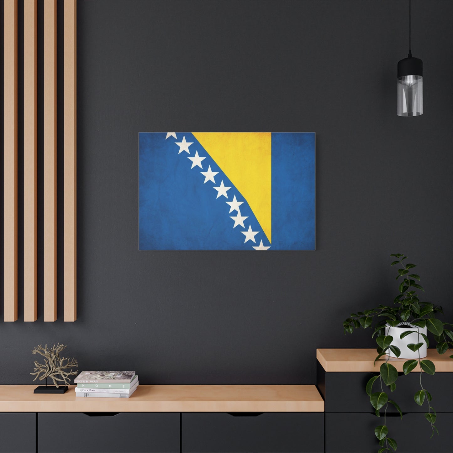 Bosnia And Herzegovina Flag Canvas Wall Art - Blue Yellow White Star Banner Print - Vintage Patriotic Decor - Living Room Wall Decor, Bedroom Home Decoration, Dorm Accent - Bedroom Home Decoration