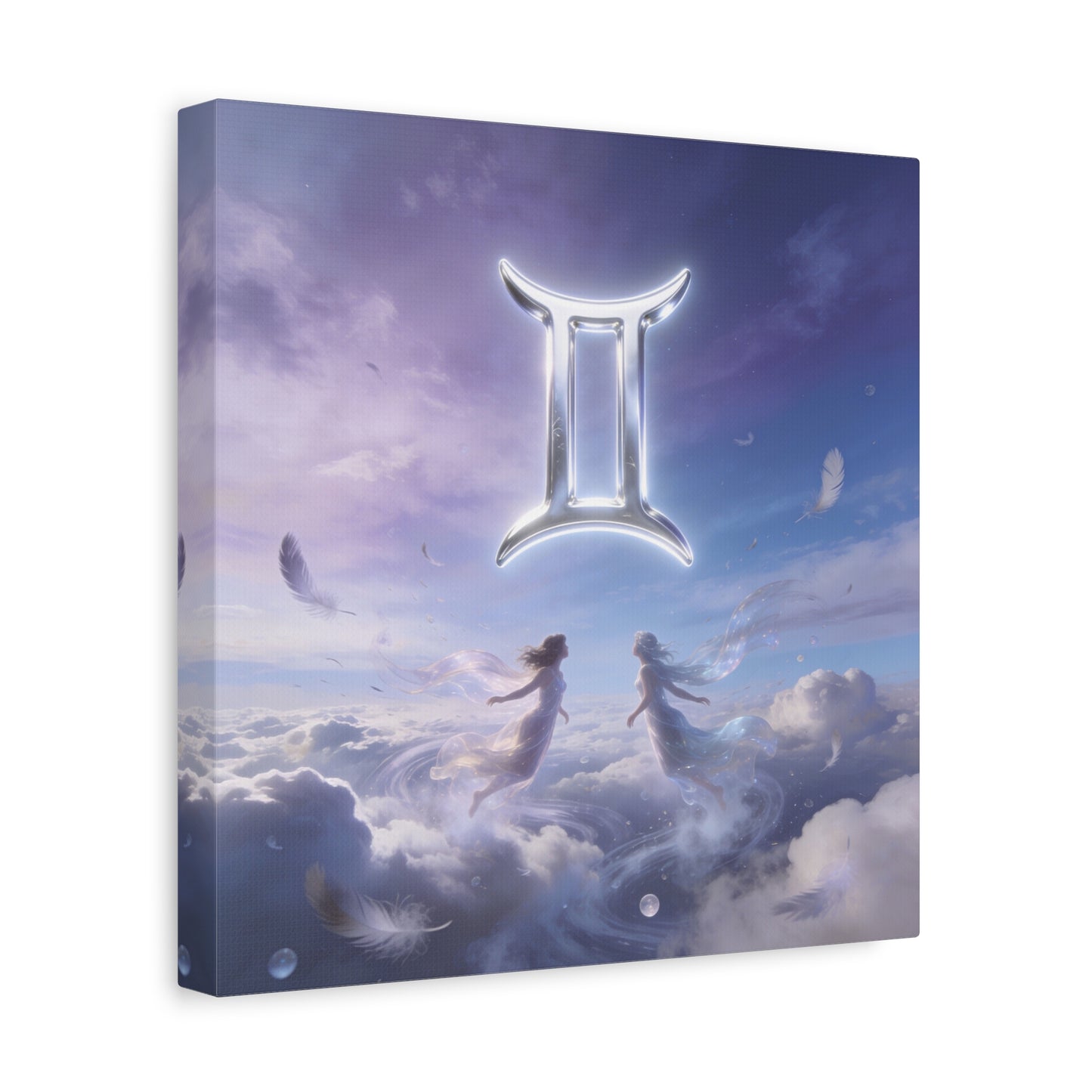 Gemini Zodiac Canvas Art Print - Glowing Twin Symbol, Ethereal Sky Illustration - Dreamy Celestial Typography Style - Cotton Canvas Decor For Bedroom, Living Space, Meditation Room - Office Wall Art