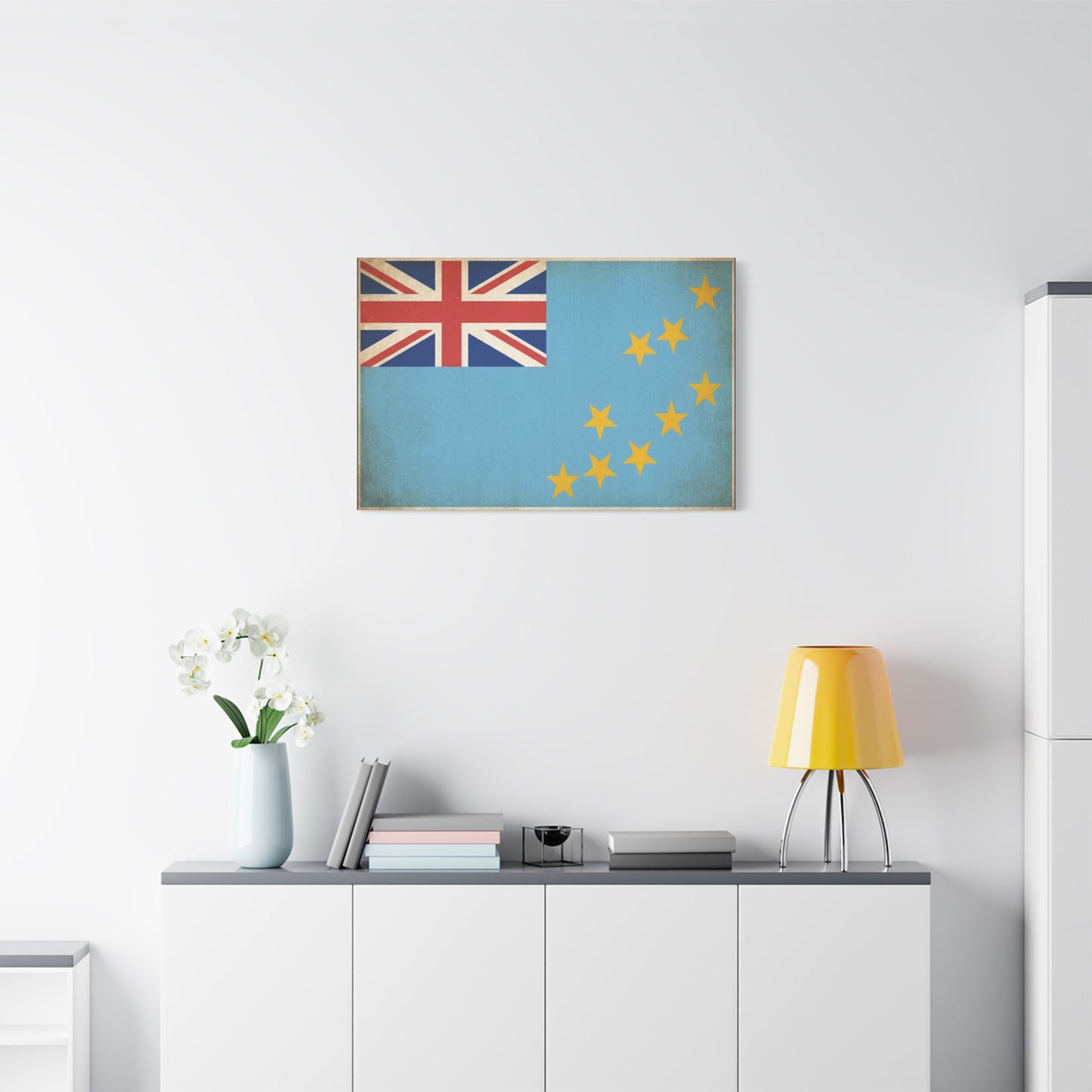 Tuvalu Flag Canvas Wall Art - Vintage National Flag Print, Blue Red Gold Patriotic Decor - Distressed Country Pride Style - Living Room Home Decoration - Living Room Wall Decor - Cozy Reading Nook Art