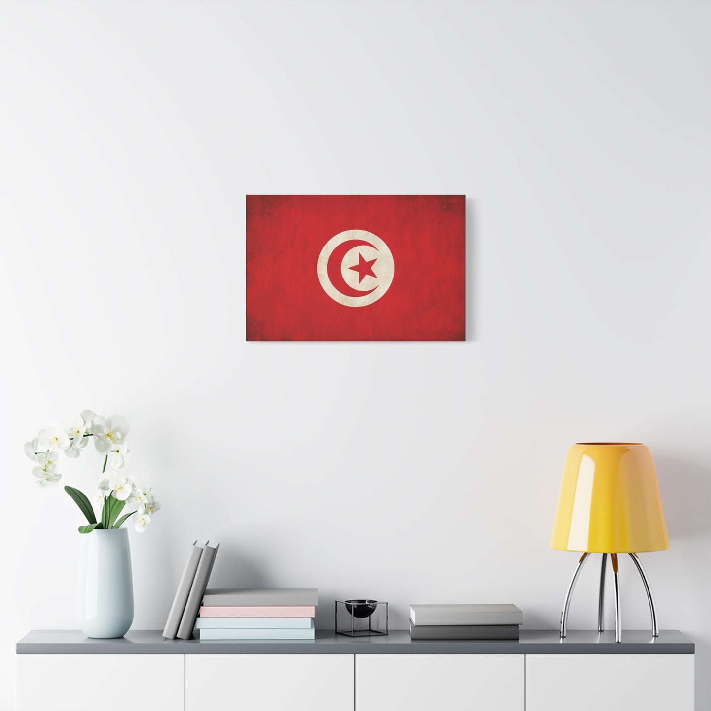 Tunisia Flag Canvas Wall Art - Vintage Red Crescent Star Print, Patriotic Country Decor - Matte Cotton Artwork - Living Room Wall Decor - Bedroom Home Decoration - Bedroom Home Decoration