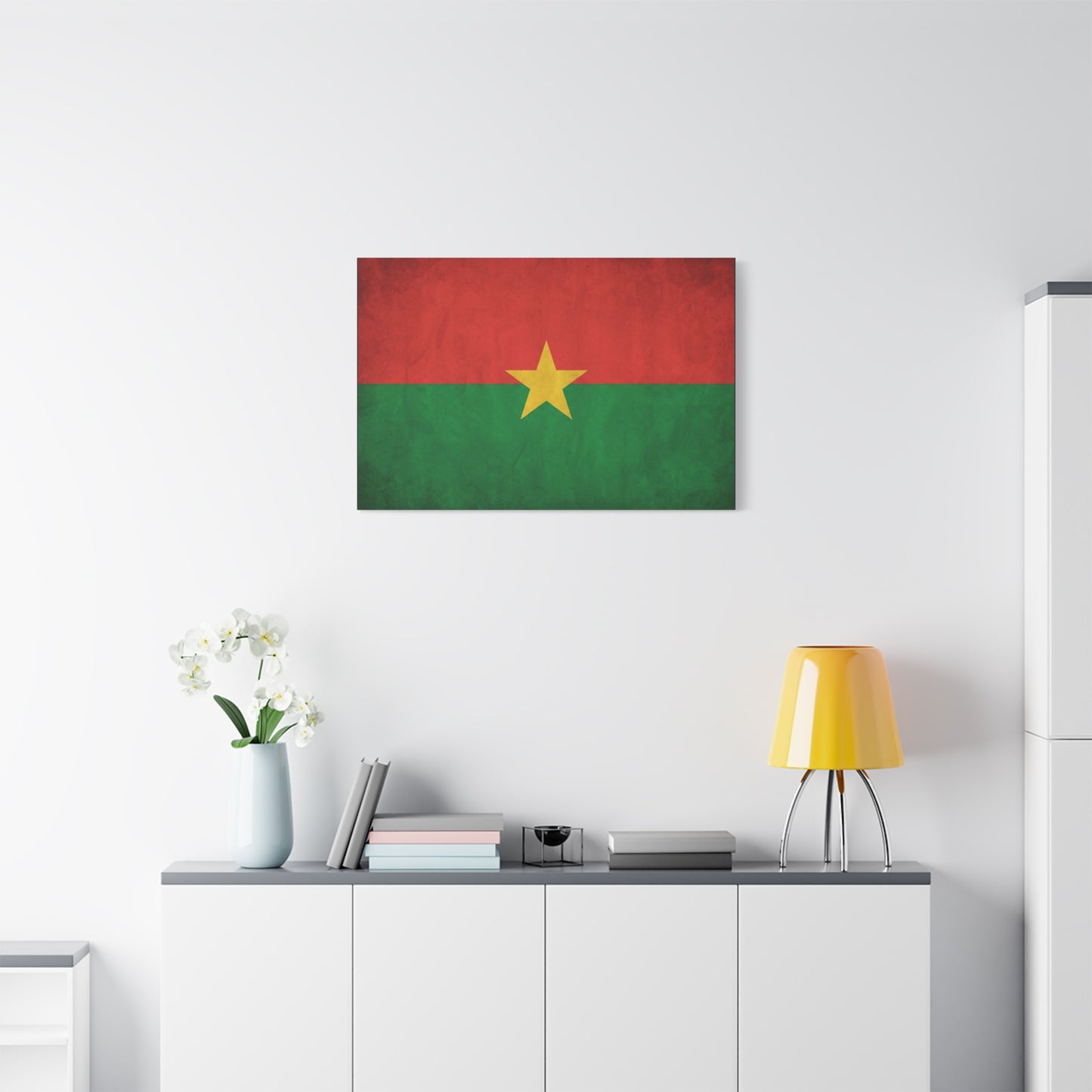 Burkina Faso Flag Canvas Wall Art - Vintage National Pride Decor, Red Green Gold Star Print - Cultural Heritage Style - Living Room Decoration, Office Accent - Living Room Wall Decor - Ready to Hang