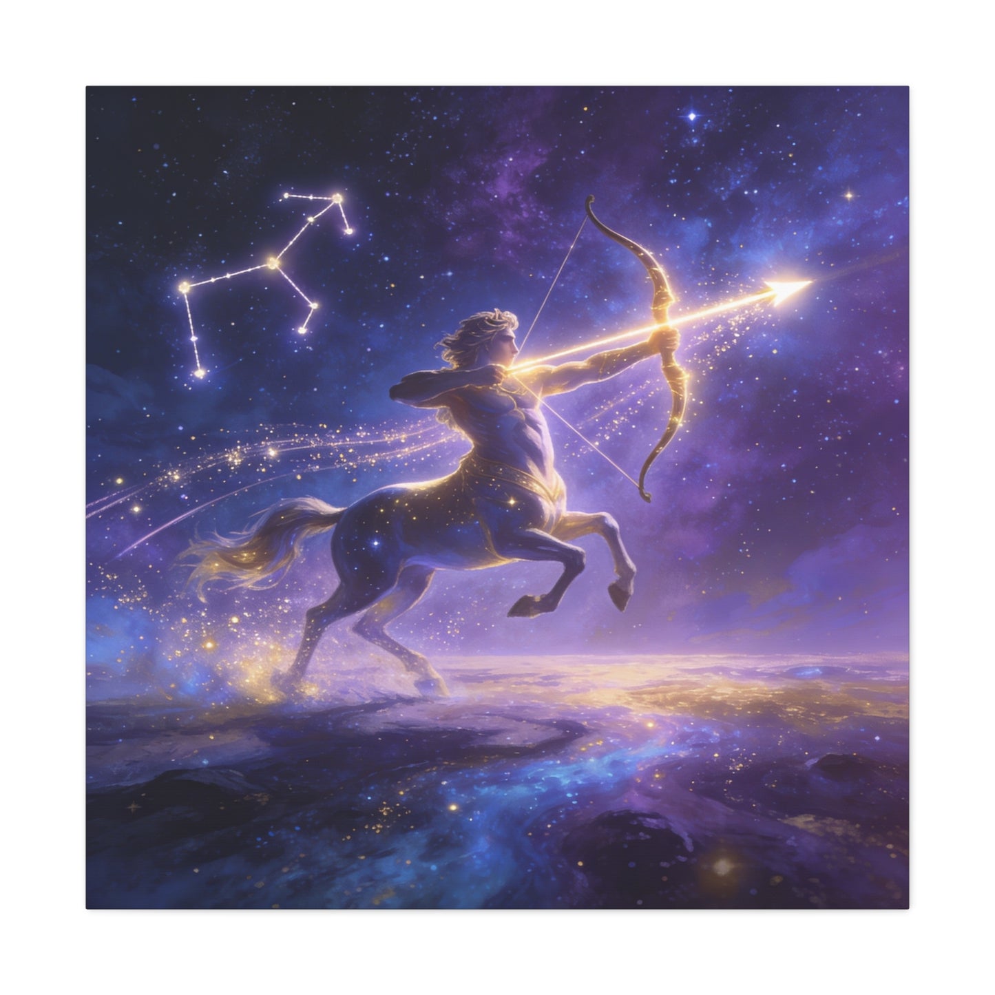 Sagittarius Zodiac Canvas Wall Art - Celestial Centaur Archer Constellation Print, Purple Galaxy Night Sky, Mythic Astrology Decor, Modern Bedroom Accent, Office Decoration - Living Room Wall Decor