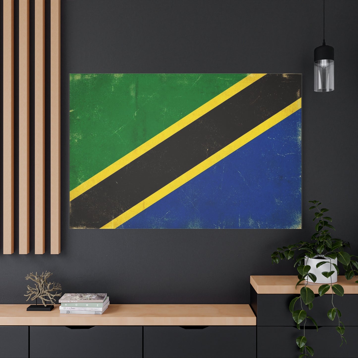 Tanzania Flag Canvas Wall Art - Vintage National Flag Print, Patriotic Blue Green Black Gold Design - Distressed Country Decor - Living Room Home Decoration, Office Accent - Living Room Wall Decor