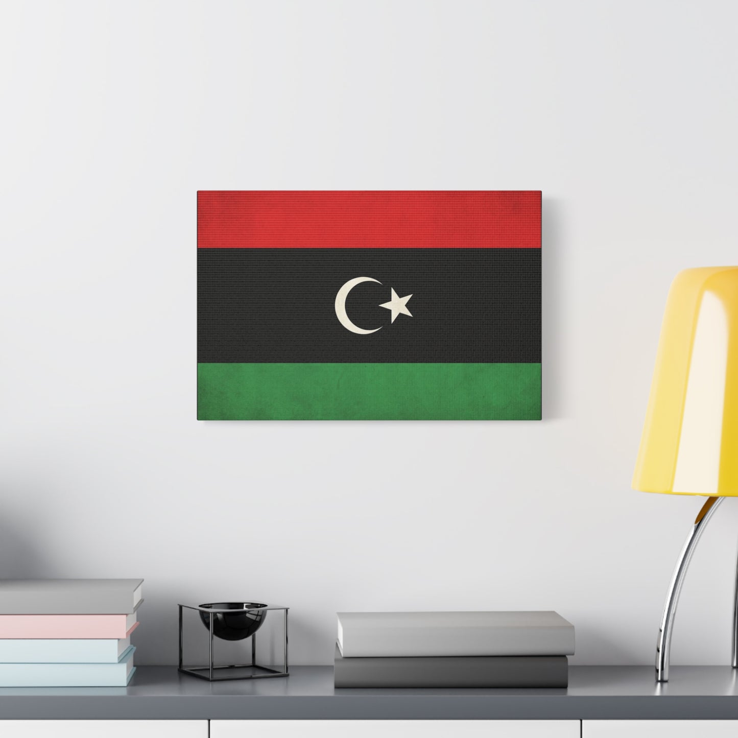 Libya Flag Canvas Wall Art - Red Black Green Crescent Star Print Picture - Vintage Patriotic Style, Matte Finish Canvas Print, Living Room Wall Decor, Bedroom Home Decoration - Bedroom Home Decoration