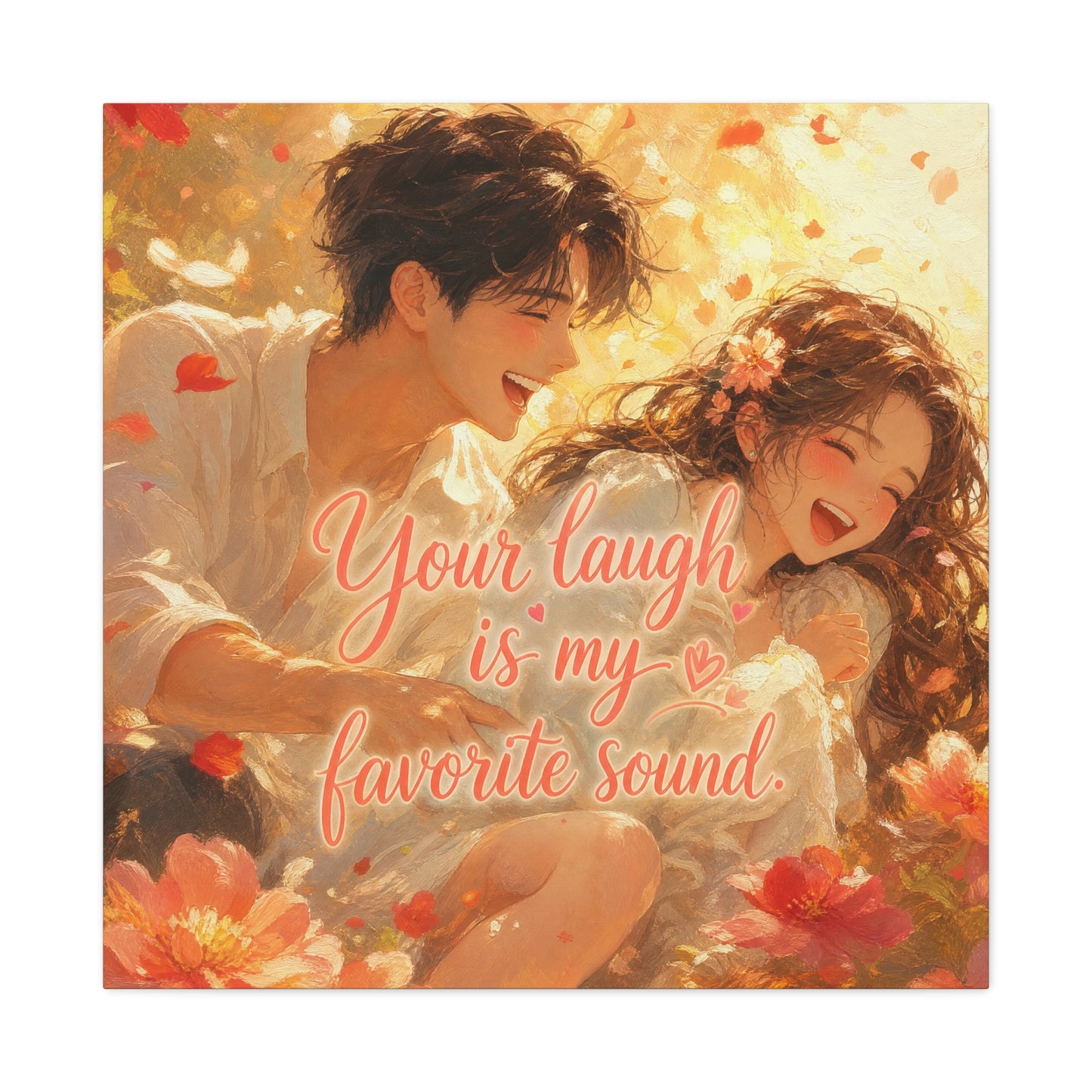 "Your Laugh Is My Favorite Sound" Romantic Couple Canvas Wall Art - Floral Love Quote Print - Warm Golden Painterly Style - Bedroom Wall Decor, Living Room Home Decoration - Bedroom Home Decoration