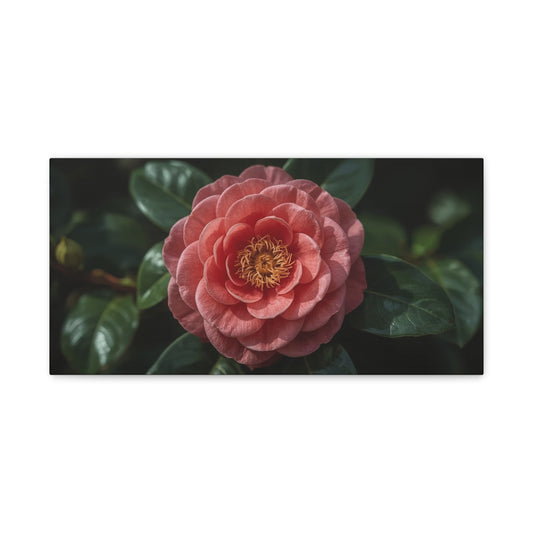 Pink Camellia Flower Canvas Wall Art - Botanical Floral Art Print, Dark Green Leaves, Matte Finish Decor - Traditional Style, Bedroom Wall Decor, Living Room Accent - Bedroom Home Decoration