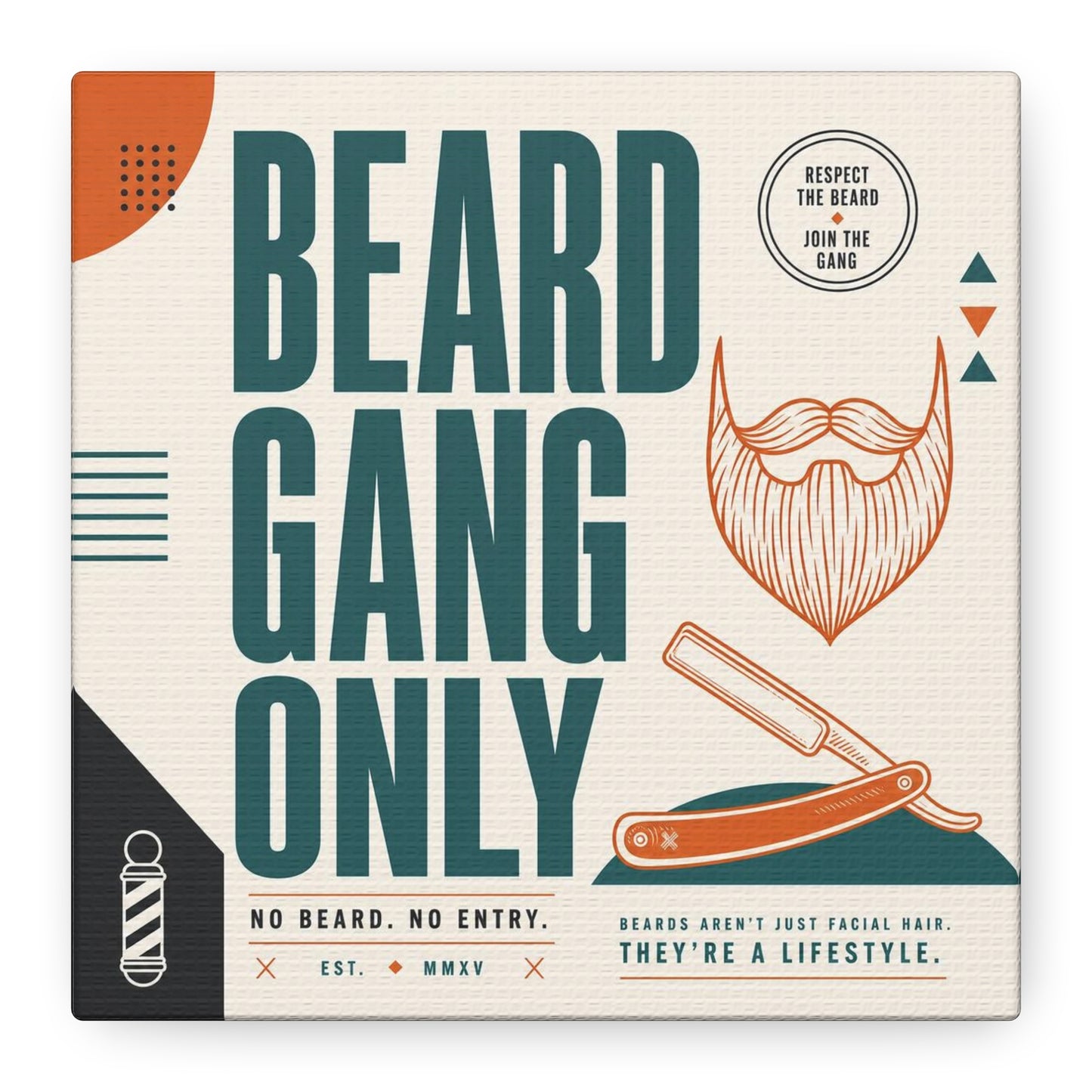 "Beard Gang Only" Typography Canvas Wall Art - Barber Beard Quote Print, Vintage Modern Style - Barbershop Wall Decor, Workspace Accent, Retro Illustration Canvas - Reception Area Decor